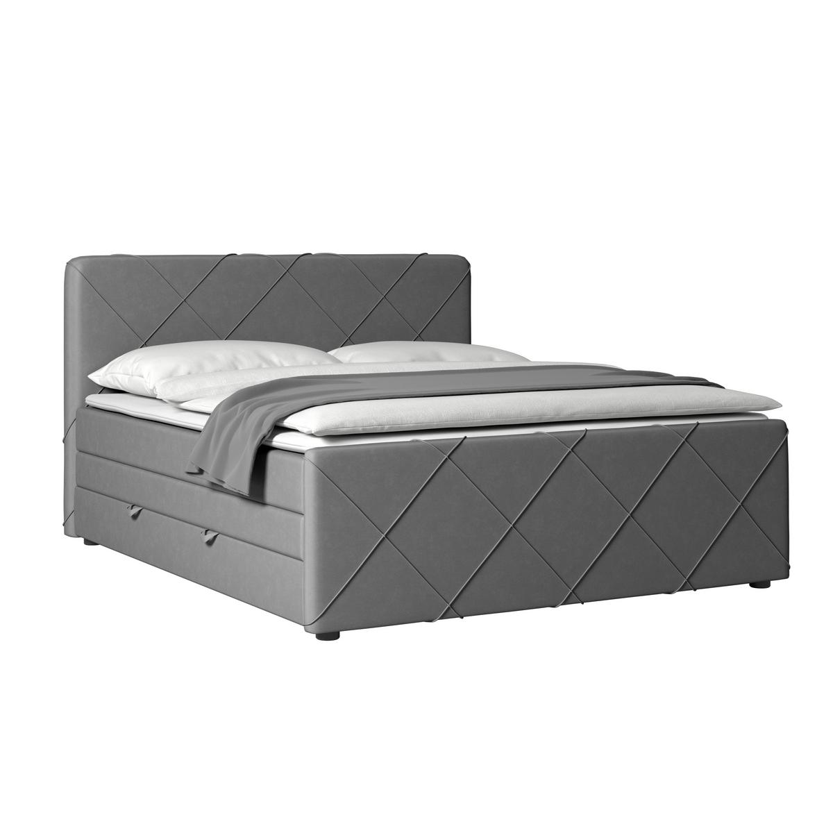 Boxspringbett mit Bettkasten Cordoba, 180x200 cm - Hellgrau/Schwarz, MODERN, Karton/Holz (180/200cm) - MID.YOU