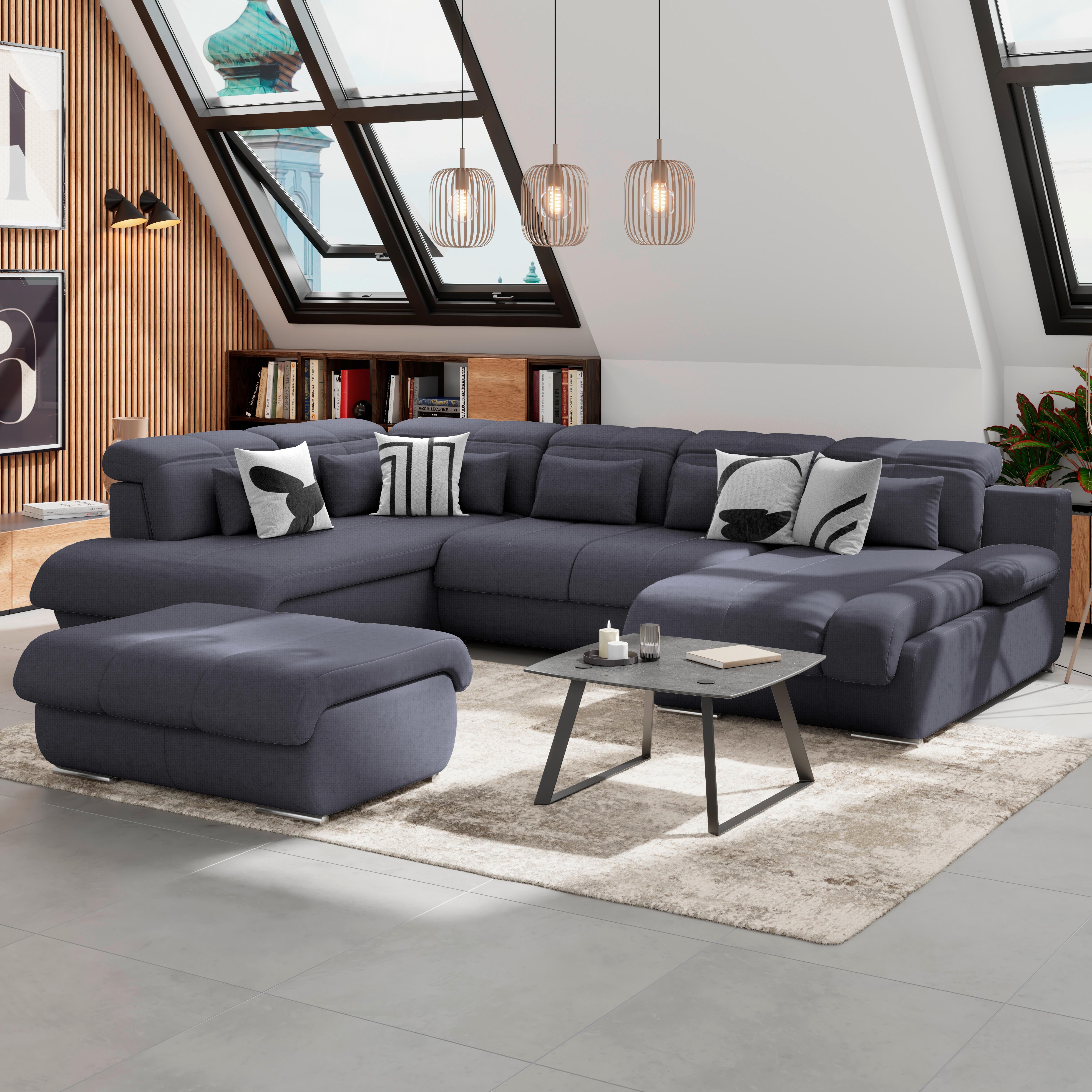 Wohnlandschaft Multi - Chromfarben/Dunkelblau, MODERN, Textil (228/345/184cm) - Luca Bessoni
