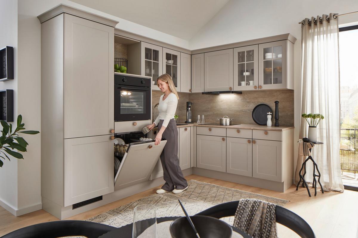 Eckküche Ip 4250 - Hellgrau/Braun, ROMANTIK / LANDHAUS, Holzwerkstoff (276,6/215cm) - Impuls