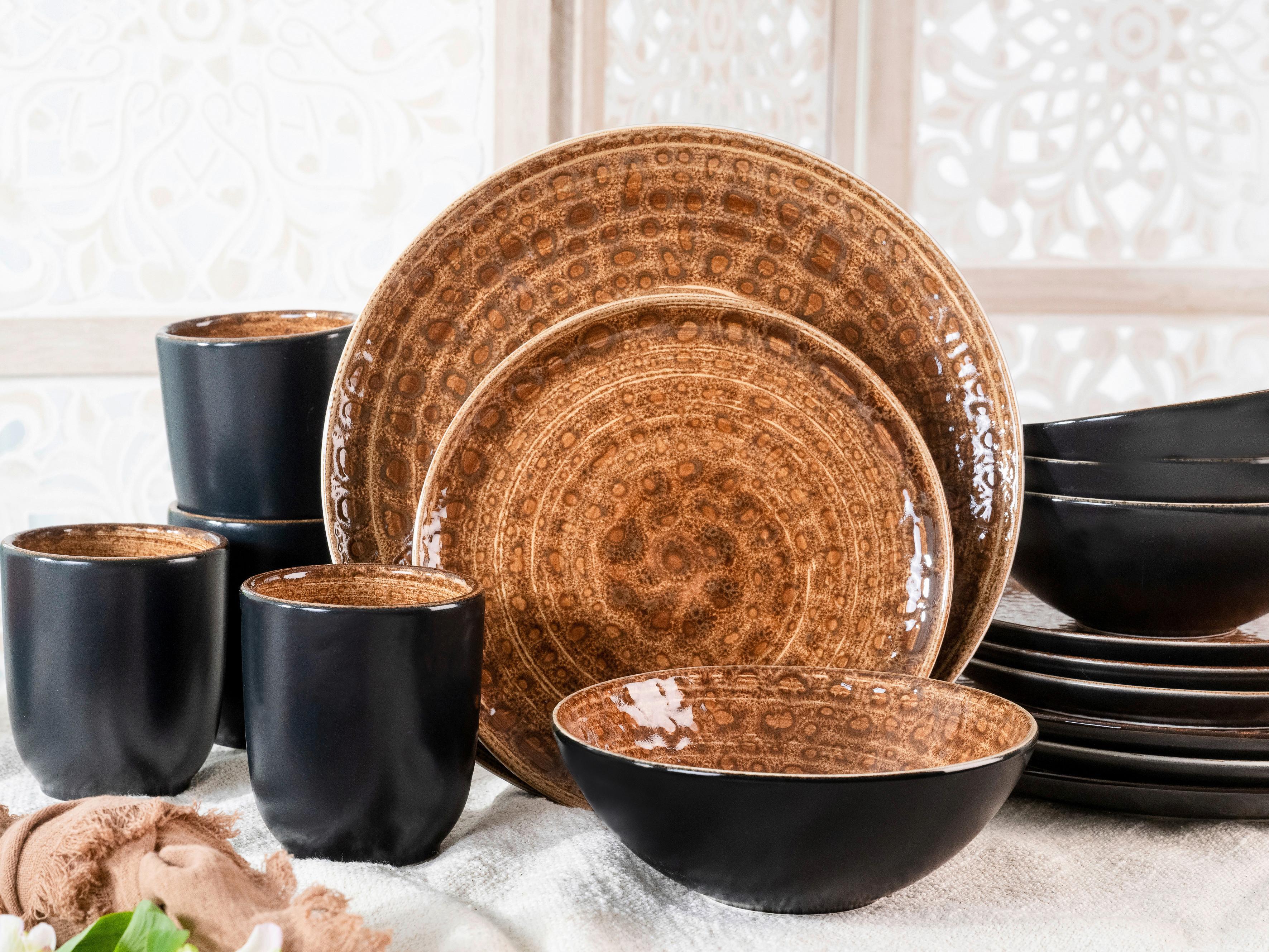 Kombiservice Steingut 4 Personen Geschirr Set - Schwarz/Braun, Keramik (40/33,5/32cm) - Creatable