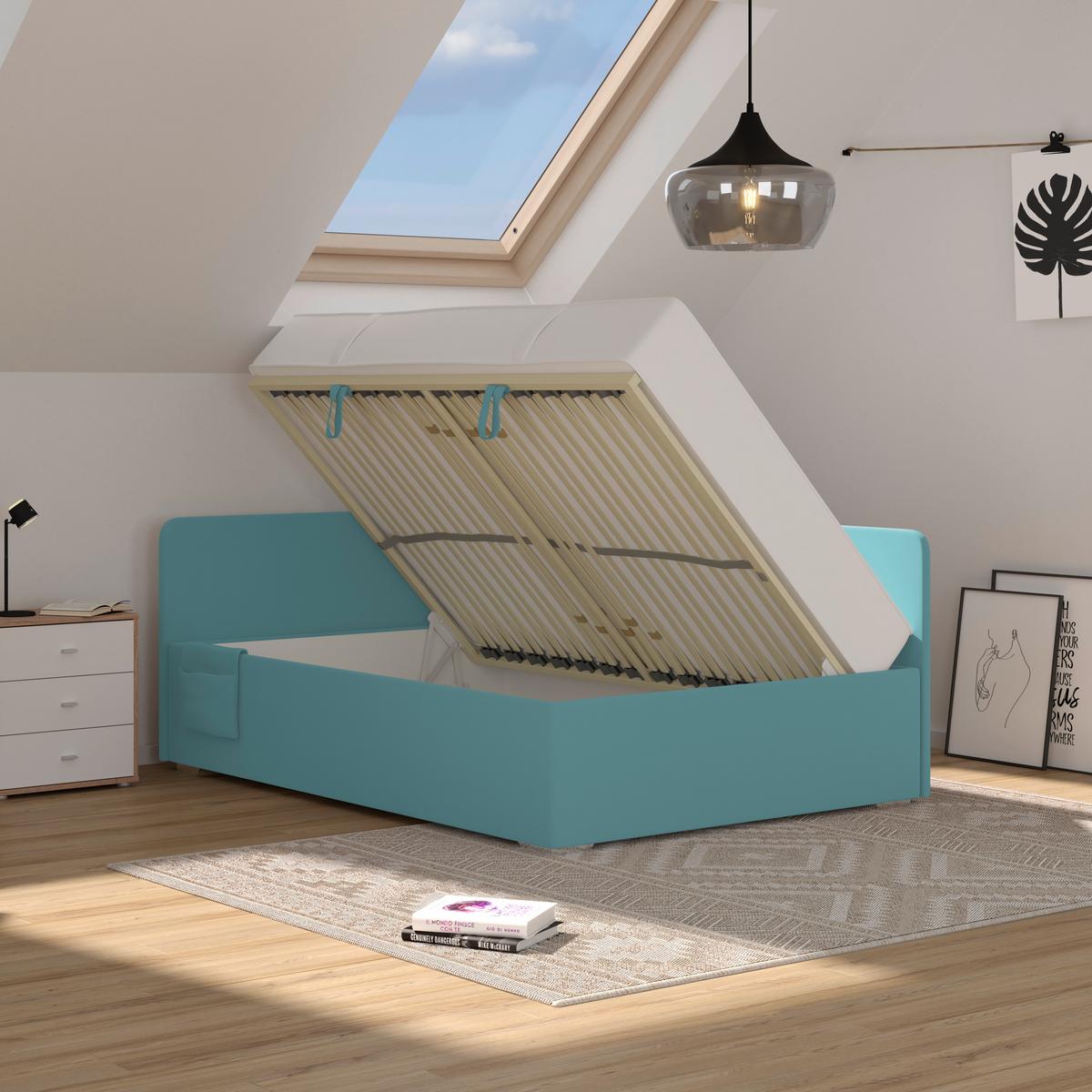 Polsterbett Remi - Türkis/Chromfarben, MODERN, Holz/Textil (120/200cm)