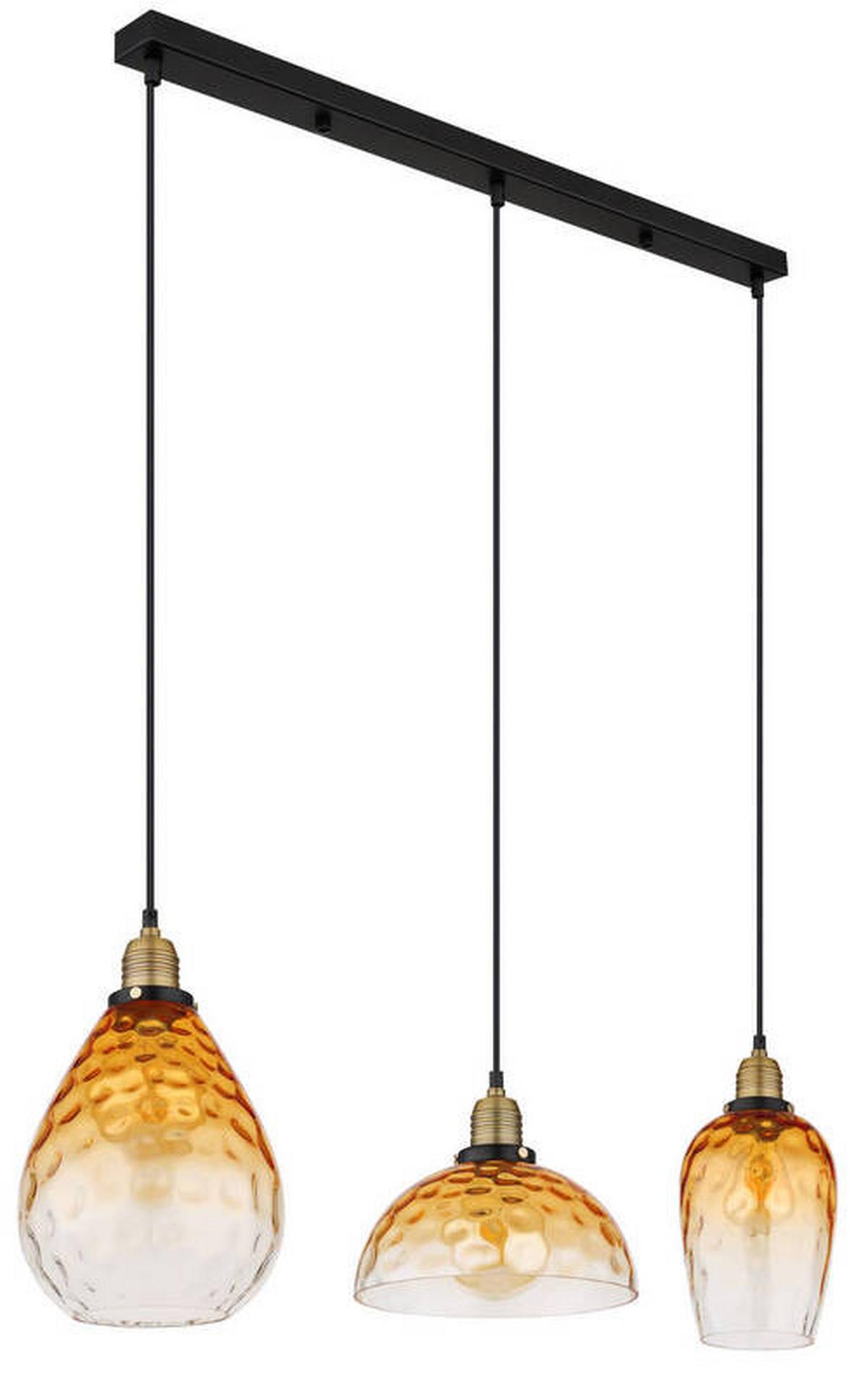 Hängeleuchte H: 120 cm 3-Flammig - Klar/Messingfarben, KONVENTIONELL, Glas/Metall (91/25/120cm) - Globo