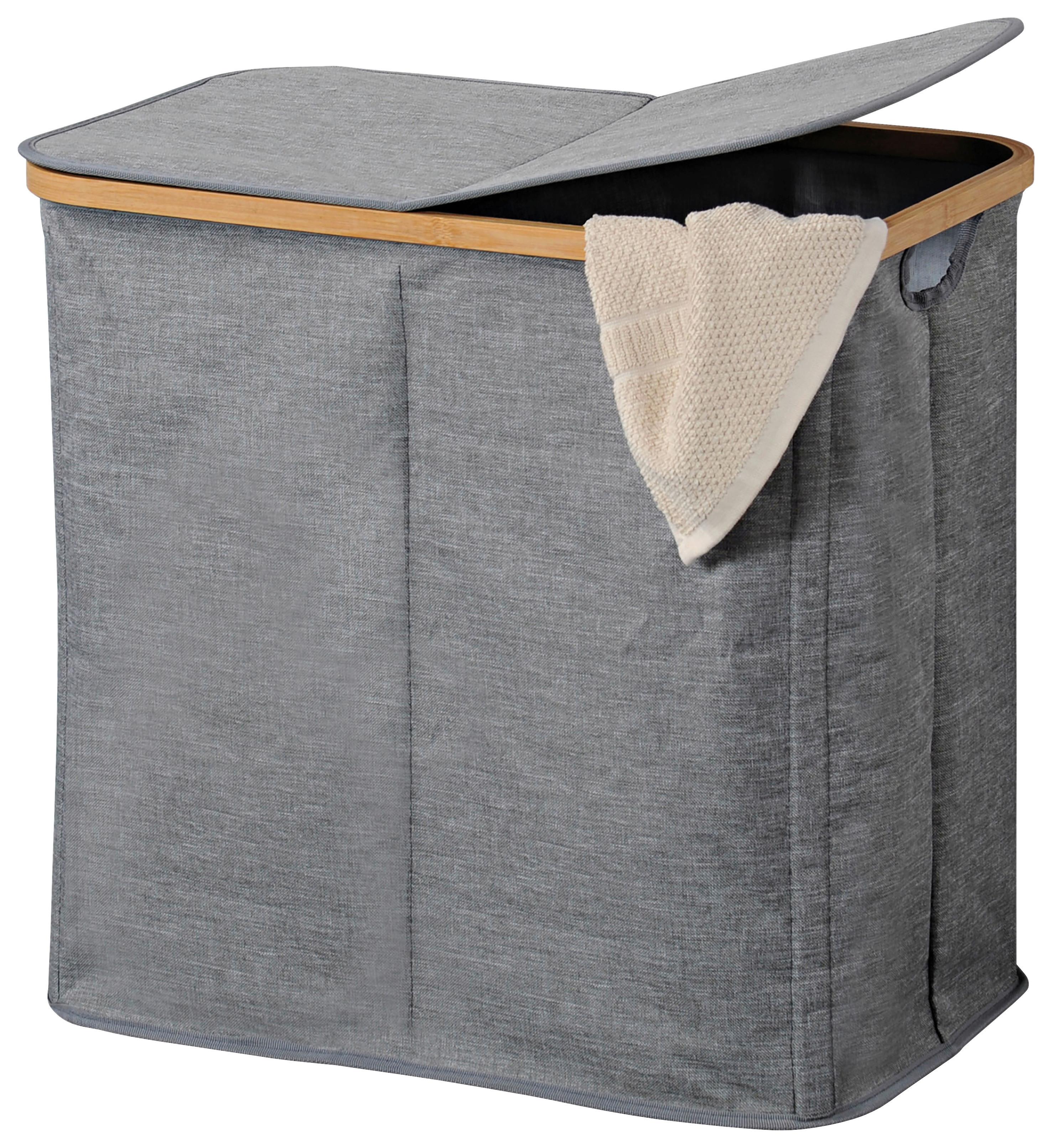 Wäschesack mit Deckel 2 Fächer Grau, 55x50x33 cm - Grau, MODERN, Holz/Kunststoff (54,50/50/33cm) - Kesper