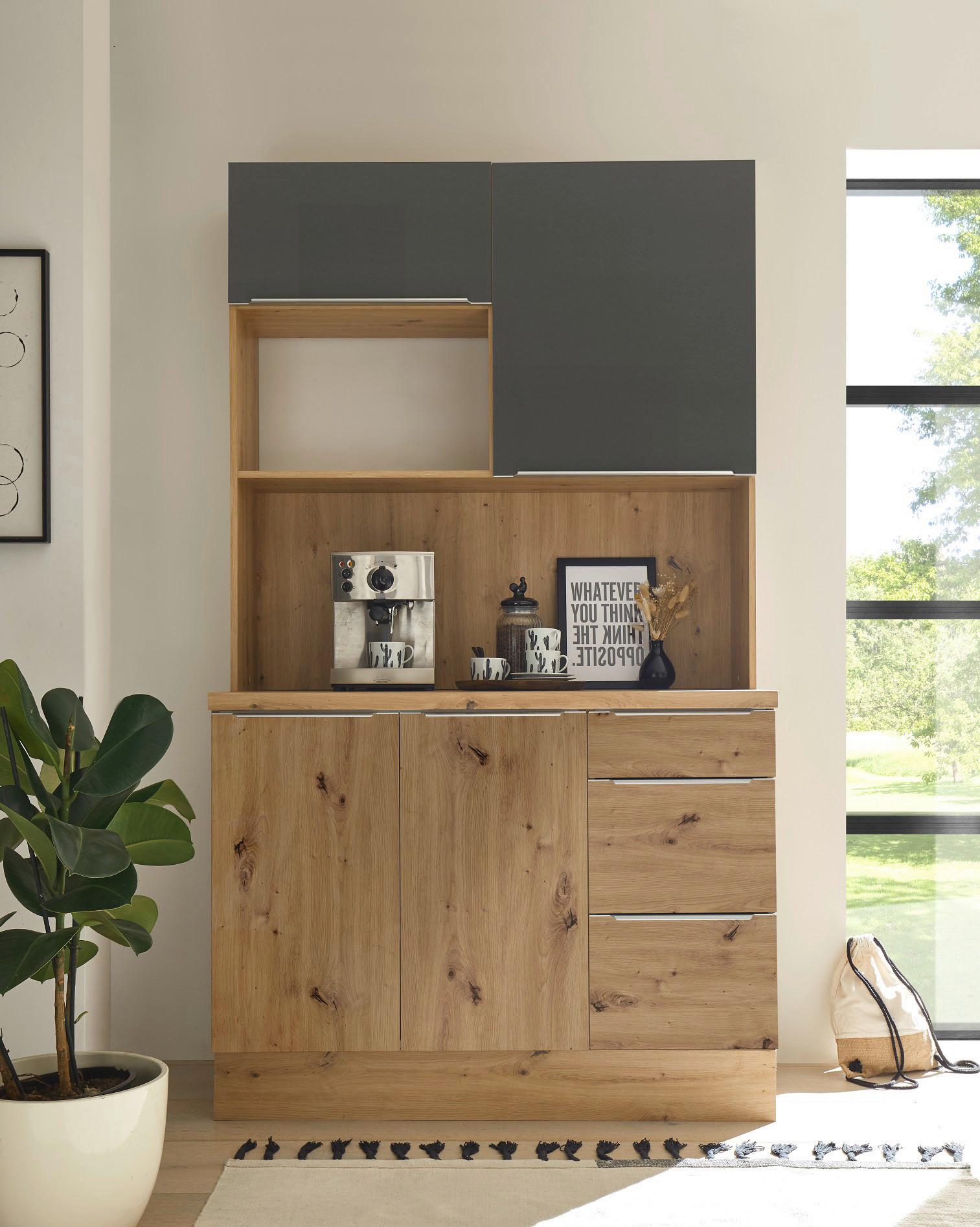 Miniküche ohne Geräte 120 cm Anthrazit/Eiche Dekor