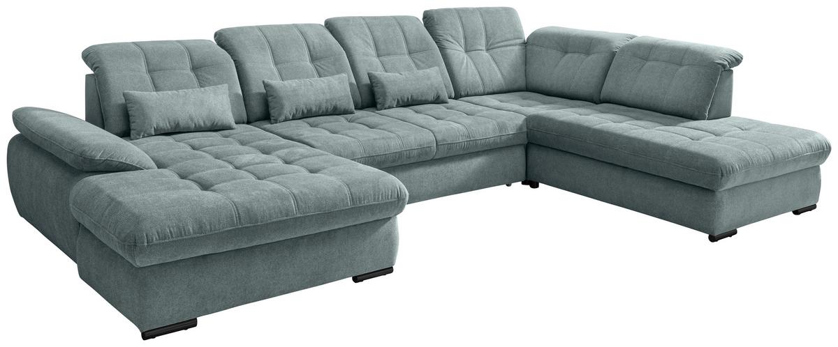 Wohnlandschaft Mit Bettkasten Rigatti Blau B: 387 Cm - Blau/Schwarz, MODERN, Textil (184/387/252cm) - Livetastic