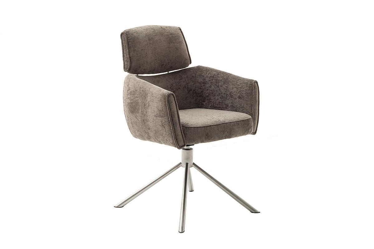 Armlehnstuhl Quebec Chenille Braun 360° drehbar - Edelstahlfarben/Schwarz, KONVENTIONELL, Textil/Metall (60/92/64cm)