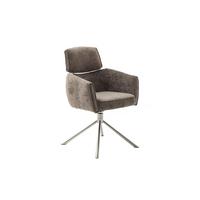 Armlehnstuhl Quebec Chenille Braun 360° drehbar - Edelstahlfarben/Schwarz, KONVENTIONELL, Textil/Metall (60/92/64cm)
