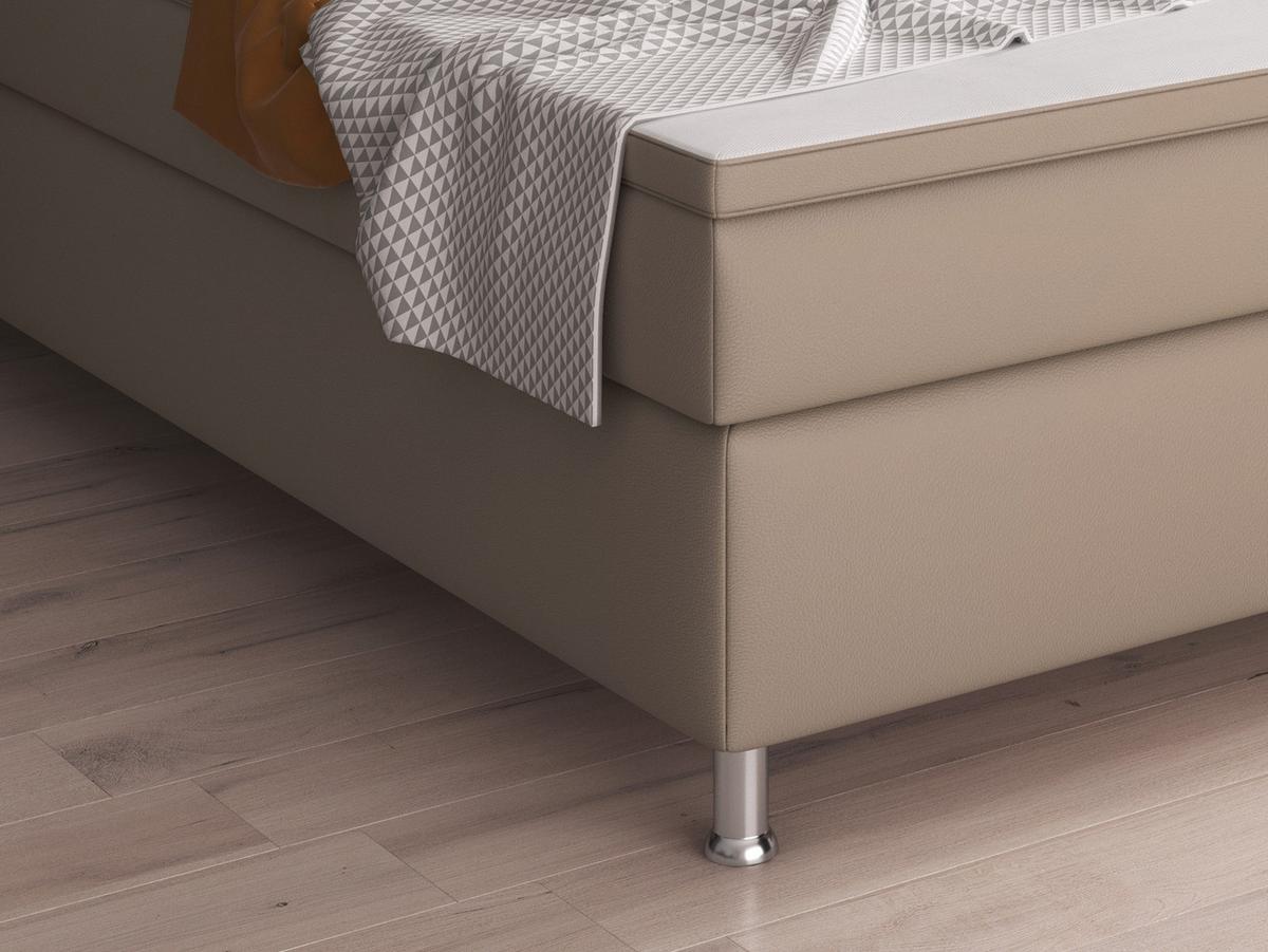 Boxspringbett mit Topper Lederlook 180x200 Oslo - Silberfarben/Cappuccino, KONVENTIONELL, Leder/Textil (180/200cm) - MID.YOU