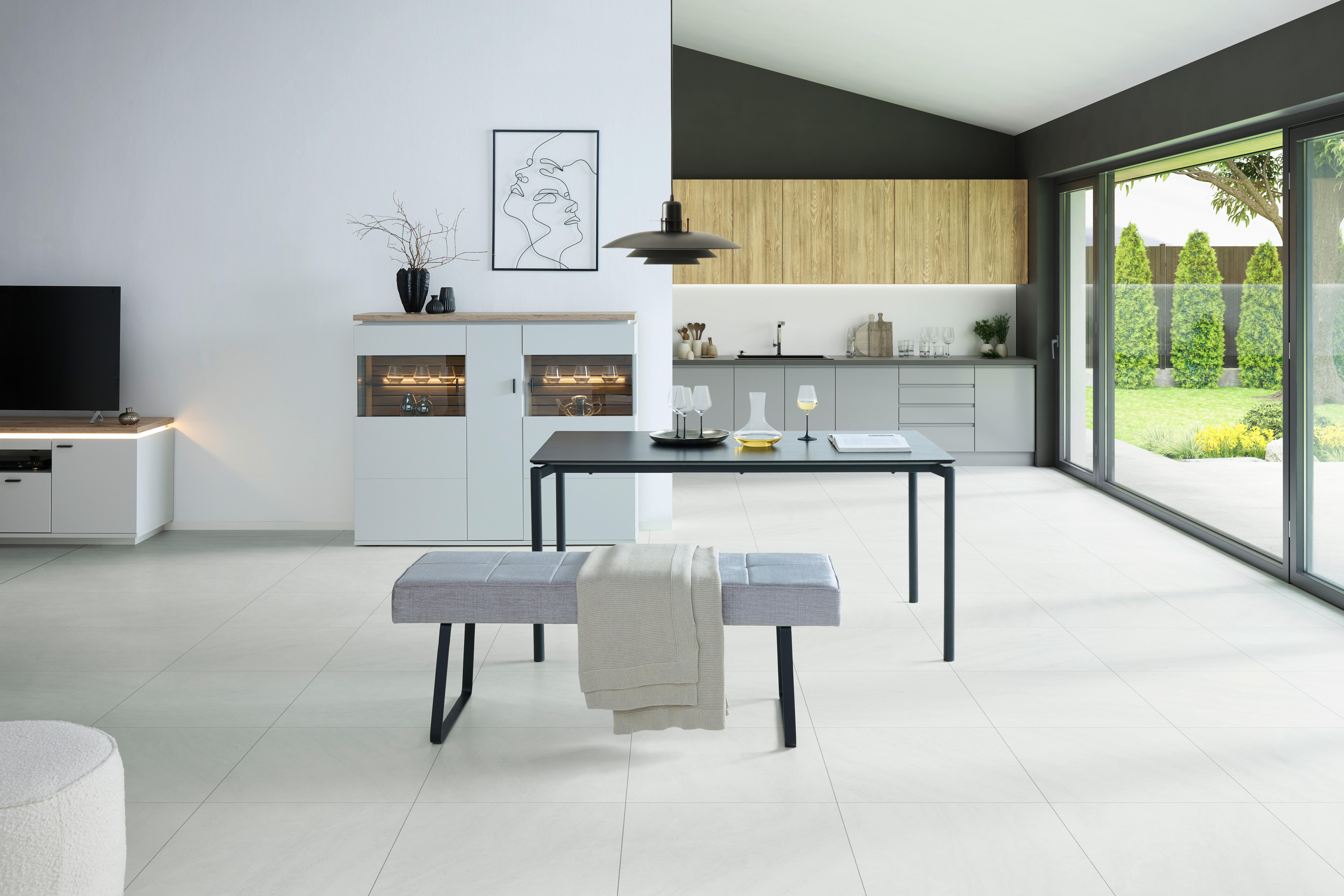 Sitzbank Tilos Ohne Lehne Samt Grau, B: 140 Cm - Hellgrau/Schwarz, KONVENTIONELL, Textil/Metall (140/49/47cm) - MID.YOU