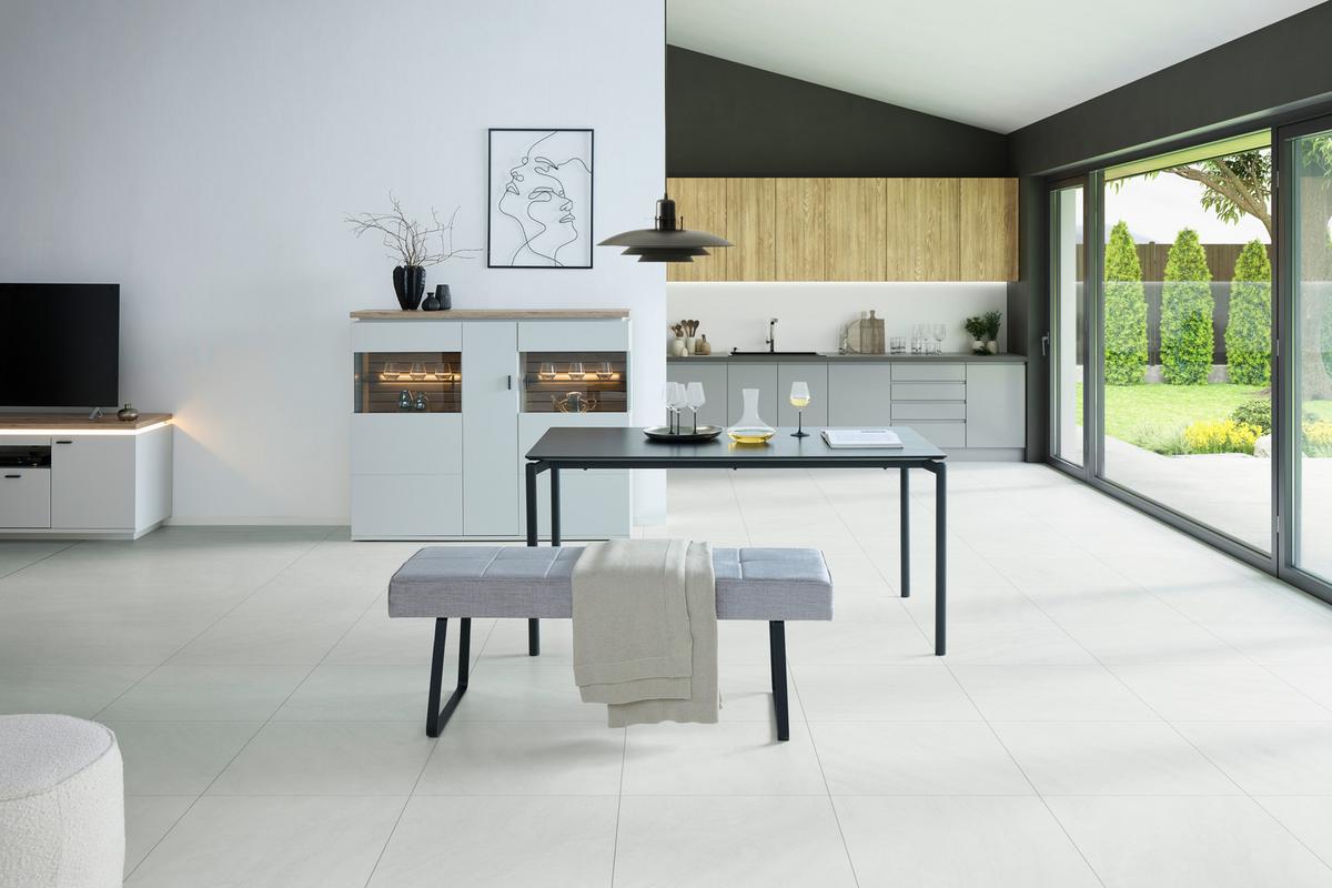 Sitzbank Tilos Ohne Lehne Samt Grau, B: 140 Cm - Hellgrau/Schwarz, KONVENTIONELL, Textil/Metall (140/49/47cm) - MID.YOU