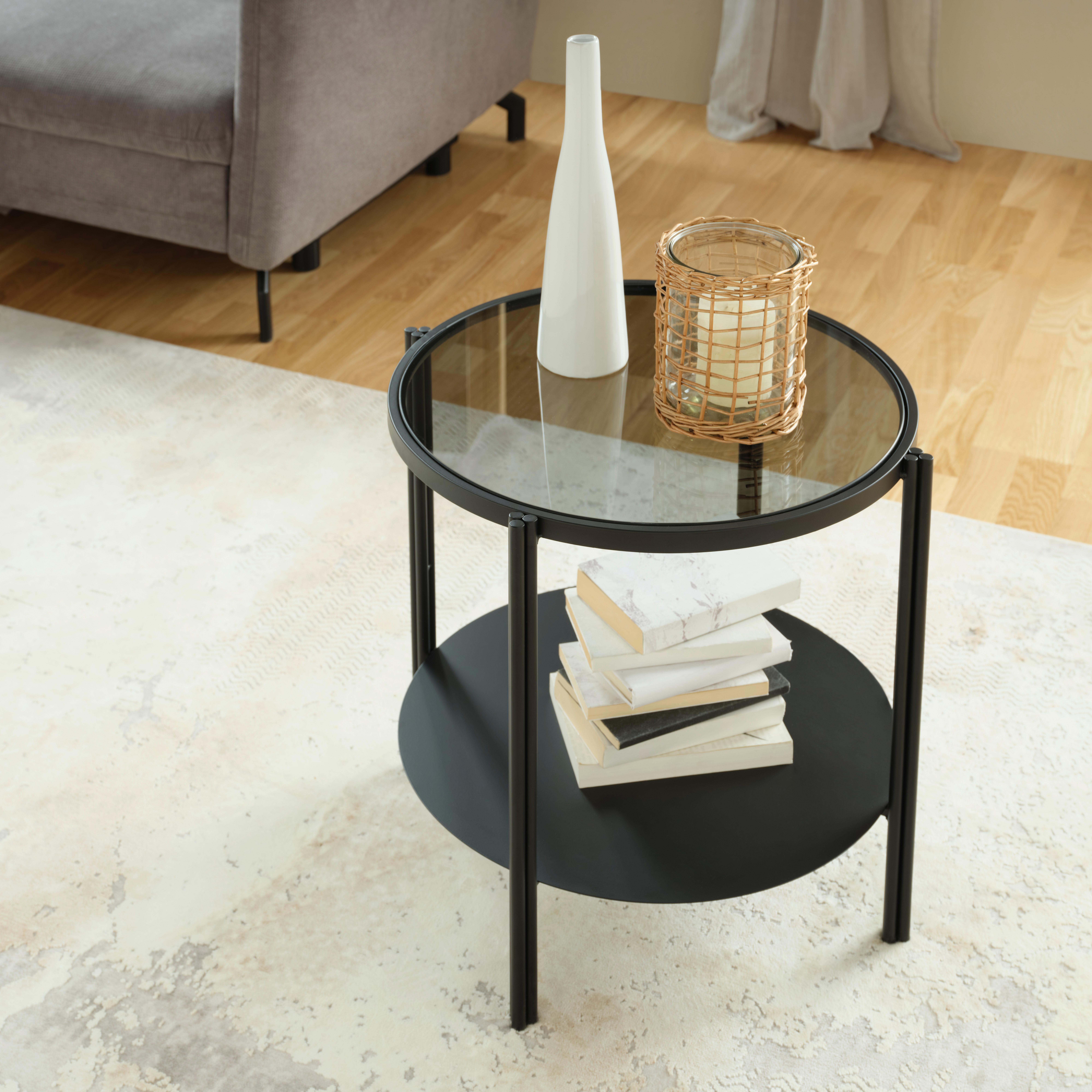 ODKLÁDACÍ STOLEK FINN -TREND- - šedá/černá, Moderní, kov/sklo (50/50/51cm) - Premium Living
