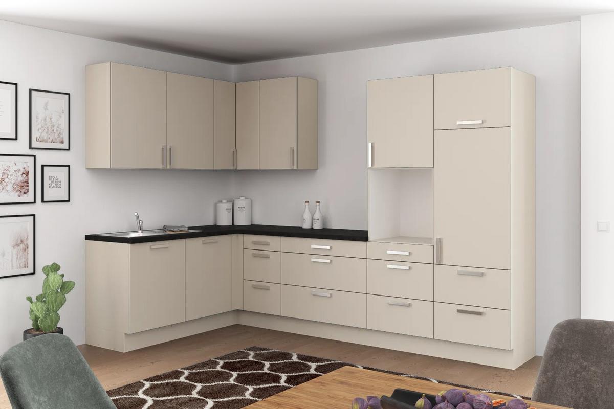 Eckküche Ip1200 ohne Geräte 185x320 cm Kieselgrau - Dunkelgrau/Grau, Basics (185/320cm)