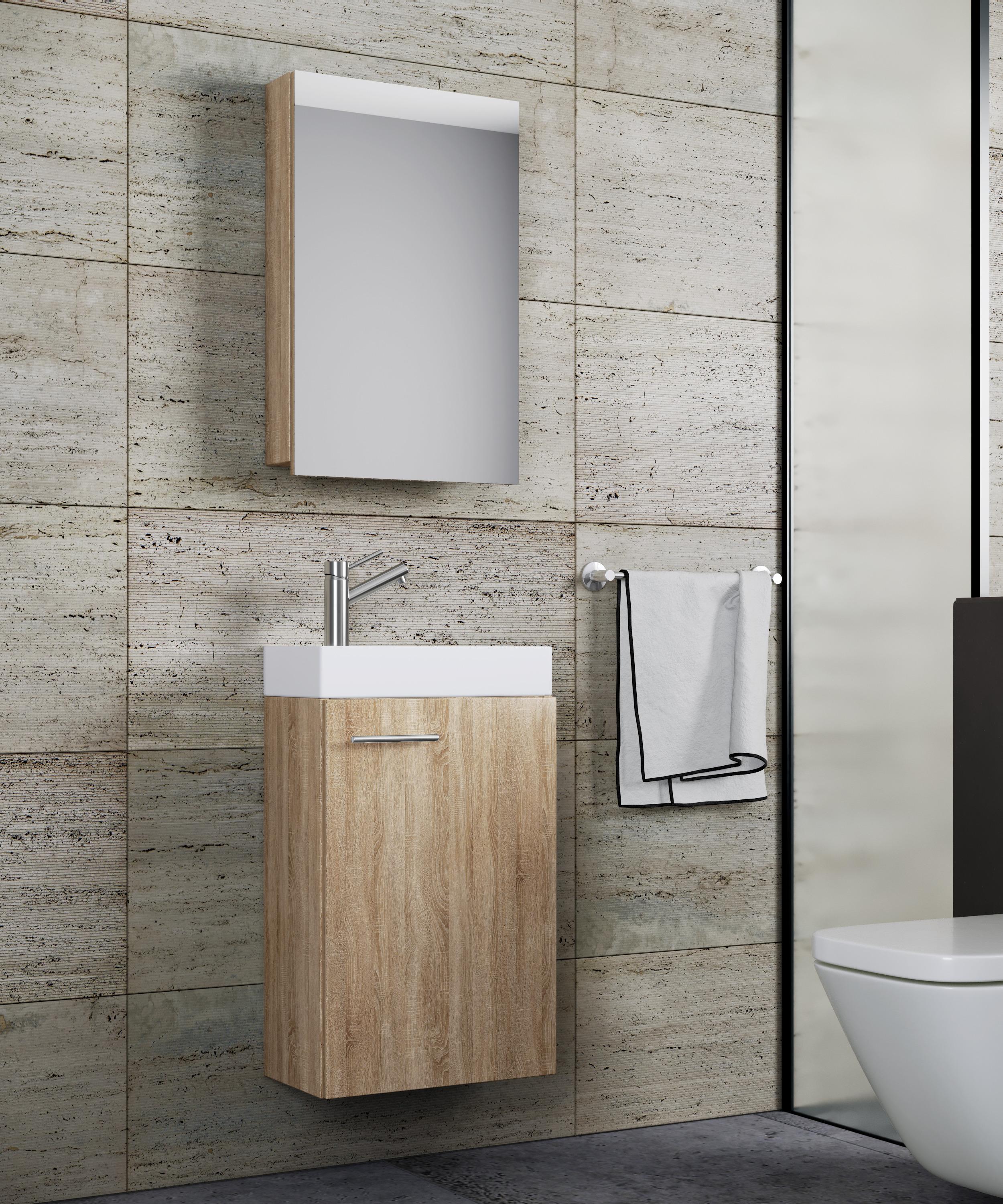 Badmöbel-Set Gäste WC 3-Tlg. Slito B: 41 cm Eiche Dekor - Weiß/Sonoma Eiche, KONVENTIONELL, Keramik/Holzwerkstoff (41cm) - MID.YOU