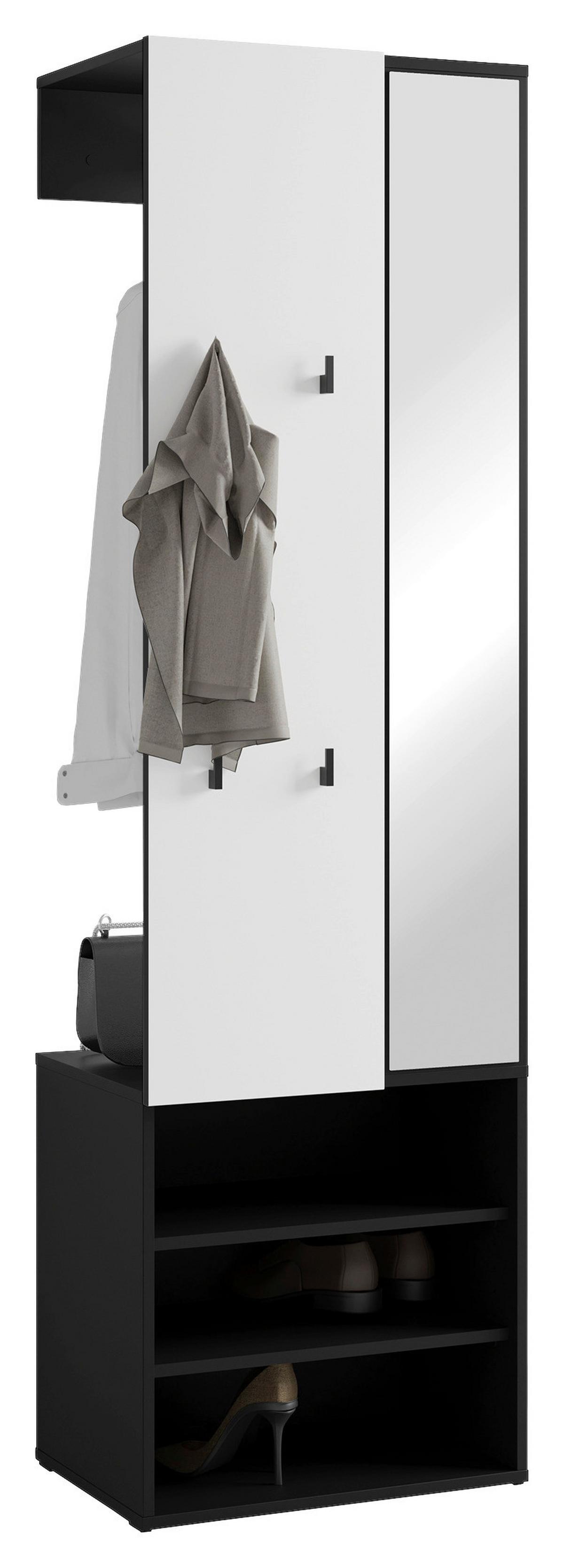 Garderobe Andorra Schwarz/Weiß B: 55 cm - Schwarz/Weiß, Design, Holzwerkstoff (55/187,5/40,5cm) - MID.YOU