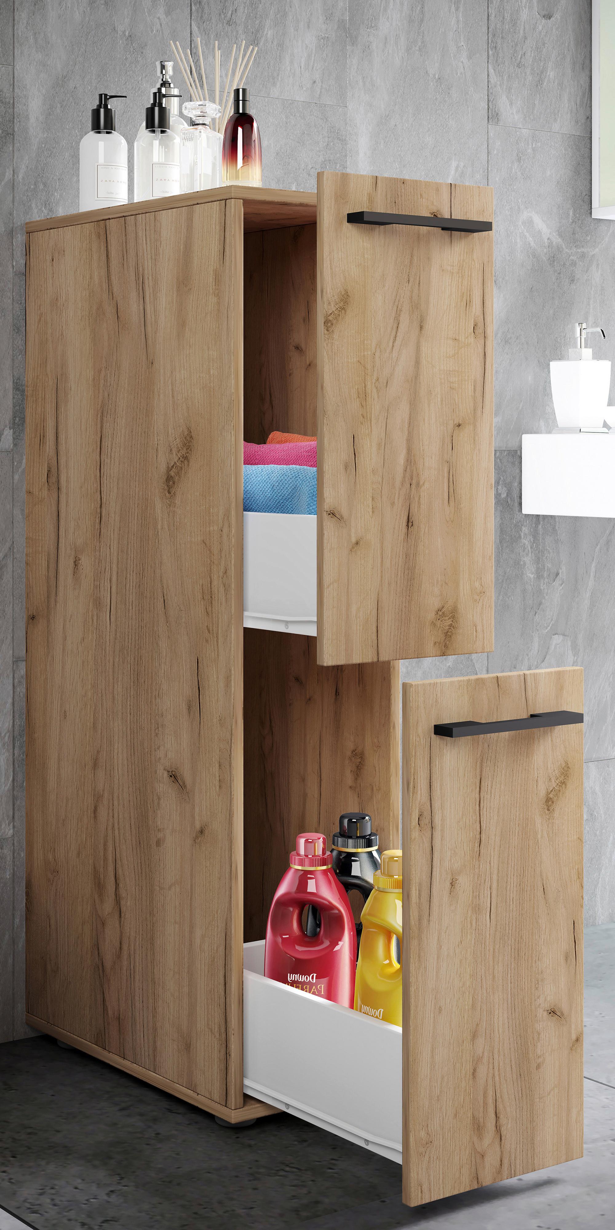 Midischrank Sadilo L BxH 25x110 cm, Honigeiche Dekor - Honigeiche/Schwarz, MODERN, Holzwerkstoff (25/110/50cm) - MID.YOU