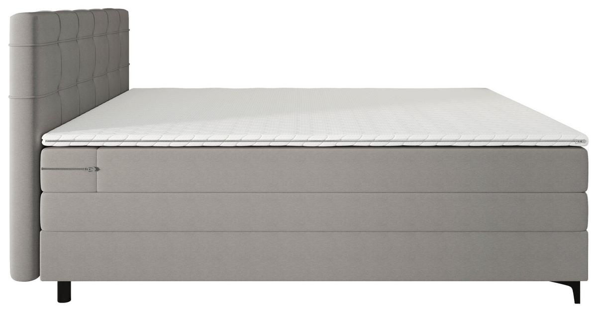 Boxspringbett Mitto mit Topper 180x200 cm - Hellgrau/Schwarz, KONVENTIONELL, Textil/Metall (180/200cm)