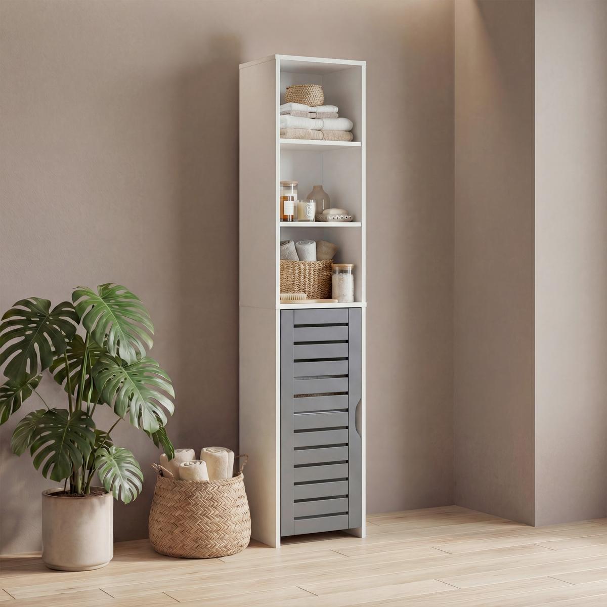 Hochschrank Flonali Weiß/Anthrazit B: 34cm - Anthrazit/Weiß, Trend, Holzwerkstoff (34/164/28cm) - MID.YOU
