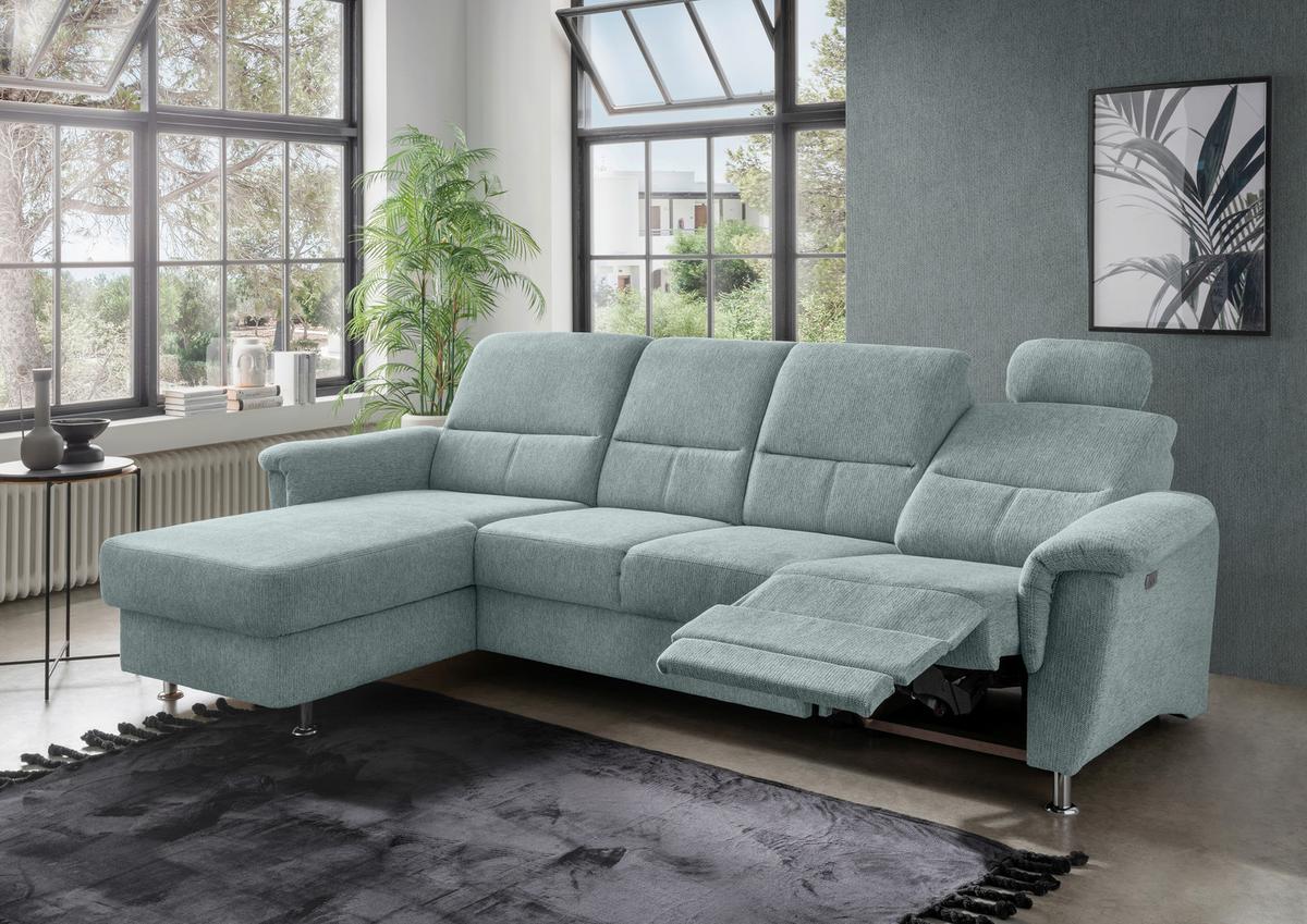 Ecksofa Mit Relaxfunktion Parole Blau Chenille - Chromfarben/Blau, KONVENTIONELL, Textil (165/292cm) - Livetastic