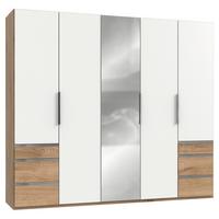 Drehtürenschrank Mit Spiegel + Laden 250cm Level 36a, Weiß - Plankeneiche/Eichefarben, MODERN, Glas/Holzwerkstoff (250/216/58cm) - MID.YOU