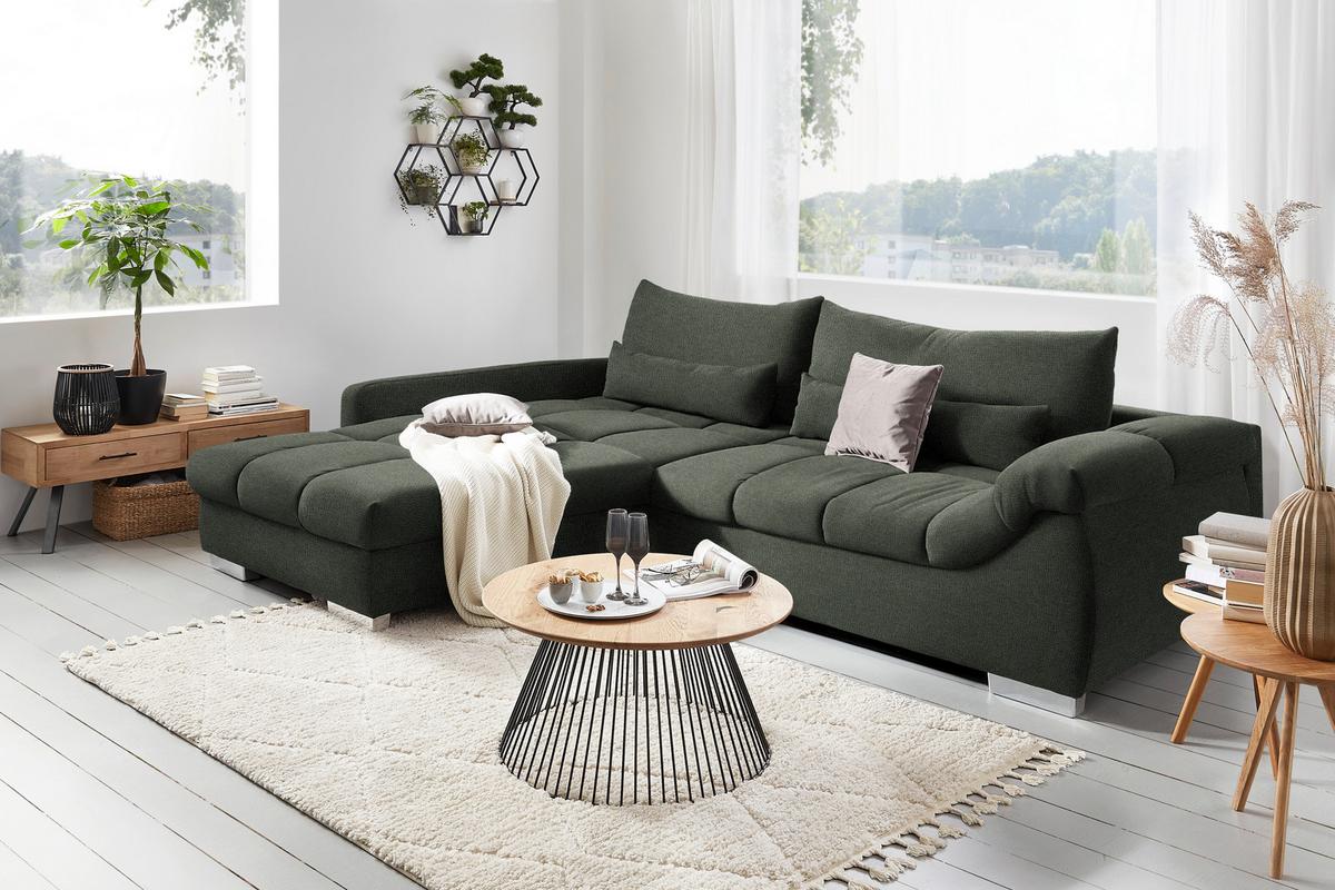 Rohová sedačka WAIKIKI, oboustranná, zelená/šedá - šedá/zelená, Konvenční, textil/plast (337/69/228cm) - Mömax