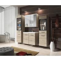 Badmöbel-Set 5-tlg. inkl. LED Madrit San Remo Eiche Dekor - Eiche San Remo/Weiß, Basics, Glas/Holzwerkstoff (120cm) - P & B