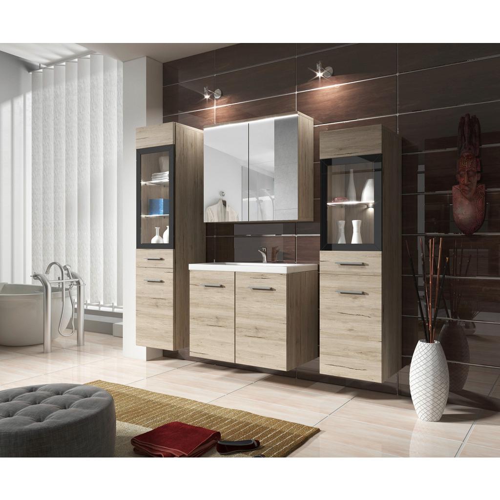 Badmöbel-Set 5--teilig. inkl. LED Madrit San Remo Eiche Dekor