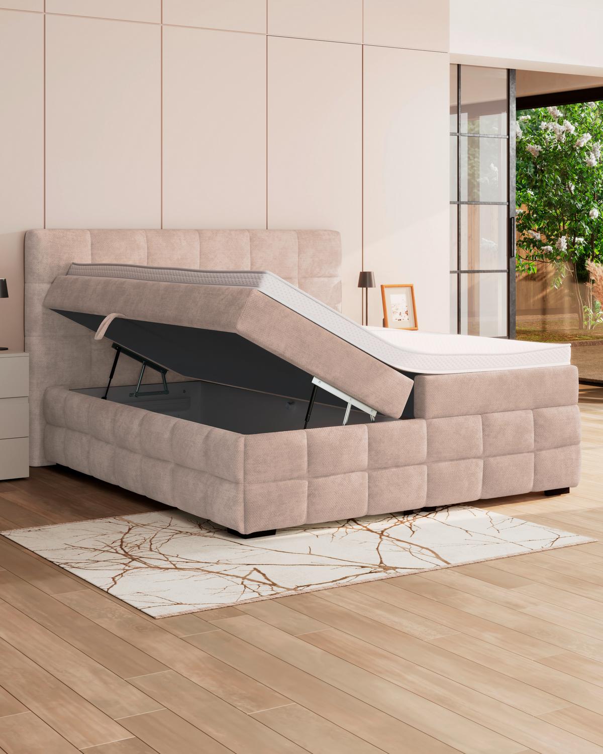 Čalouněná postel VEGA 180x200 cm, krémová - černá/béžová, Trend, dřevo/textil (180/200cm)