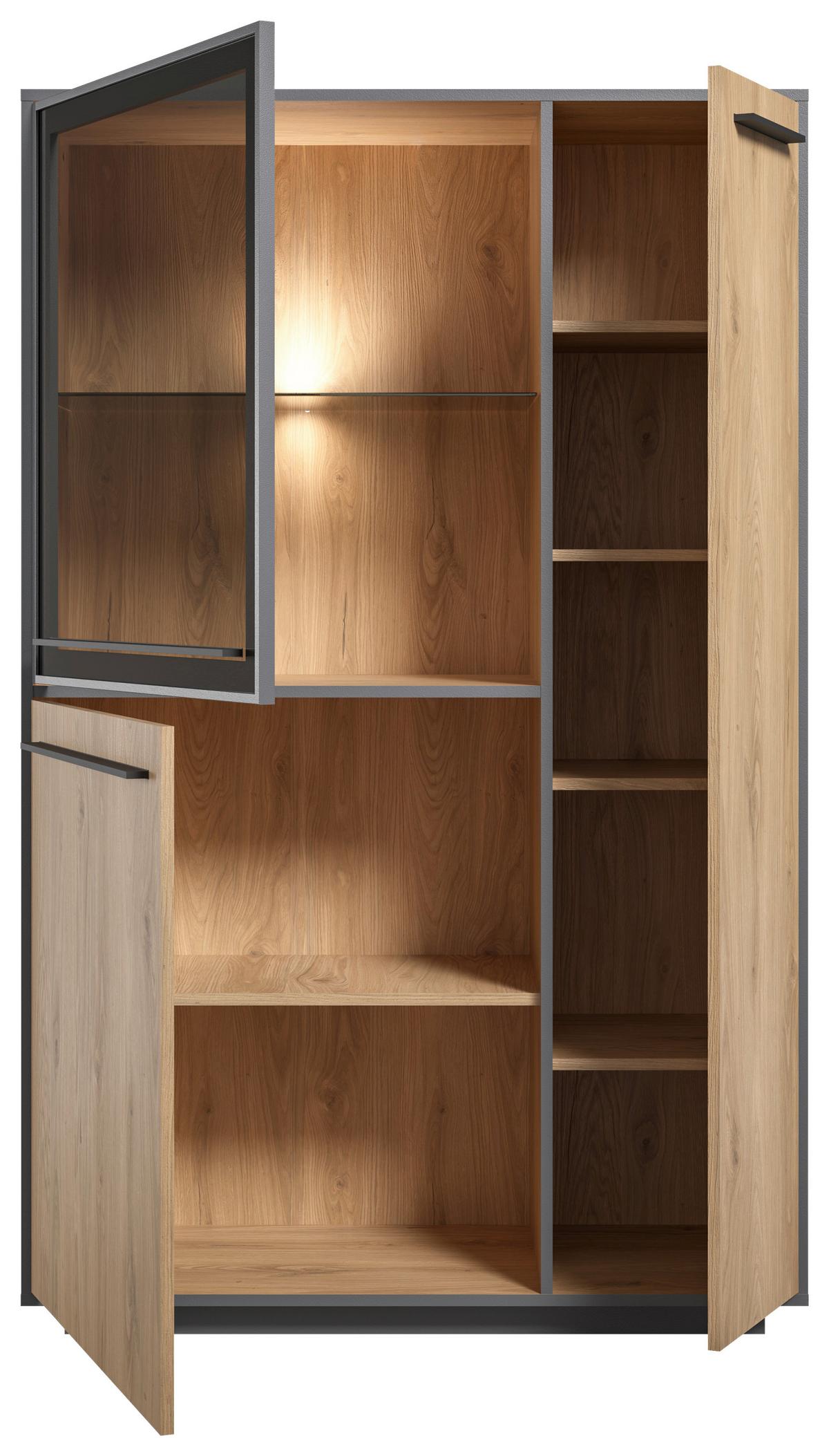 Highboard Nadiro B: 101 cm Wildeiche Dekor/Schwarz Matt - Eichefarben/Schwarz, Trend, Glas/Holzwerkstoff (101/161/41cm) - Livetastic