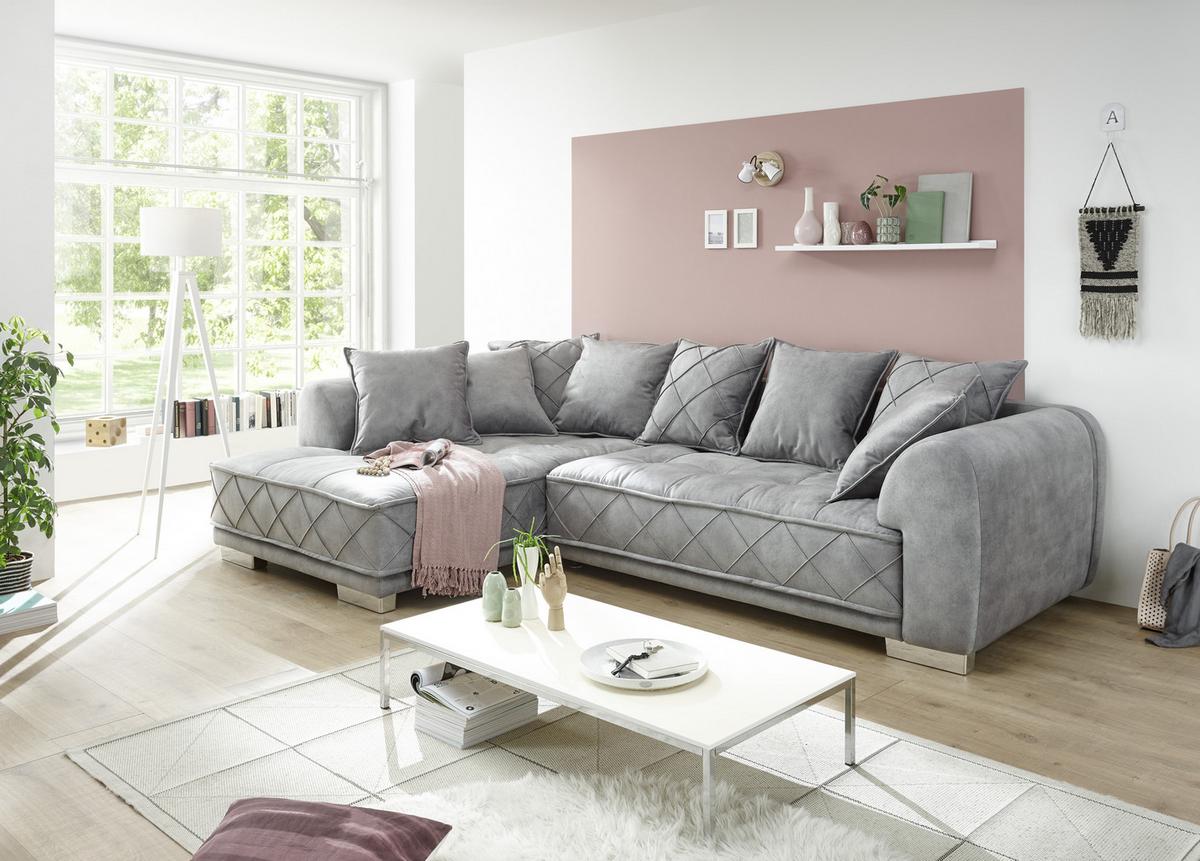 Sedacia súprava v tvare L SENTINA sivá - sivá/strieborná, Basics, textil/plast (319/194cm) - MID.YOU