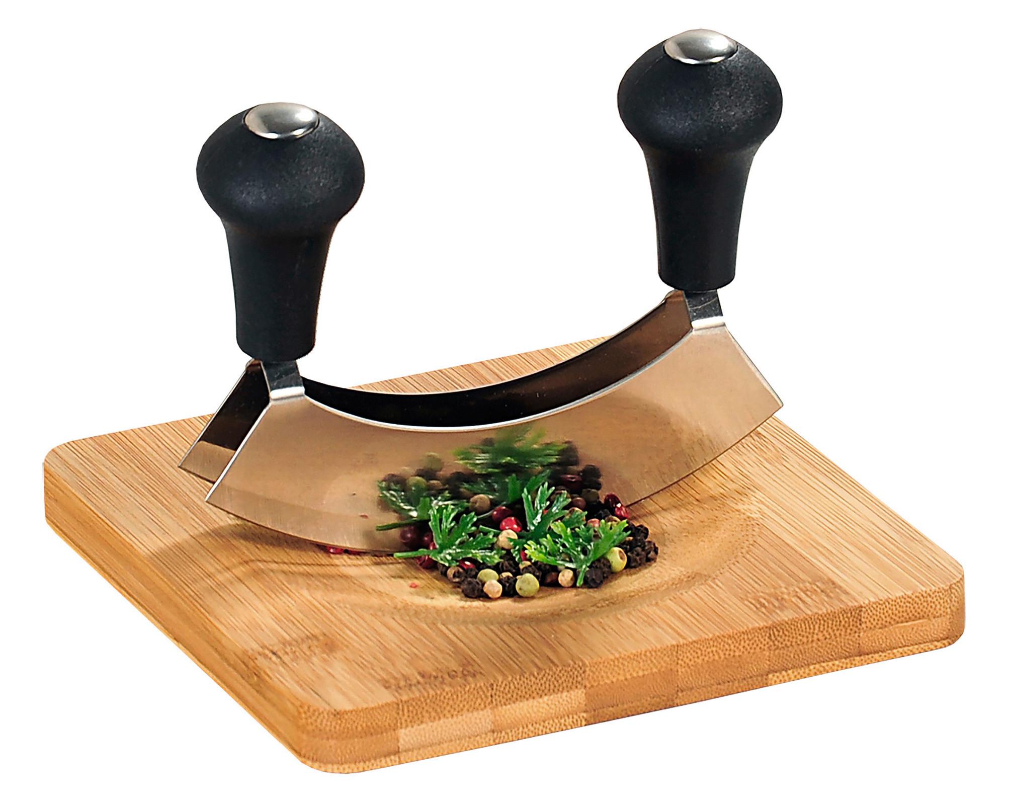 Schneidebrett Holz Mit Wiegemesser Bambus B: 16 Cm - Silberfarben/Naturfarben, Basics, Holz/Metall (16/16/1,6cm) - Kesper