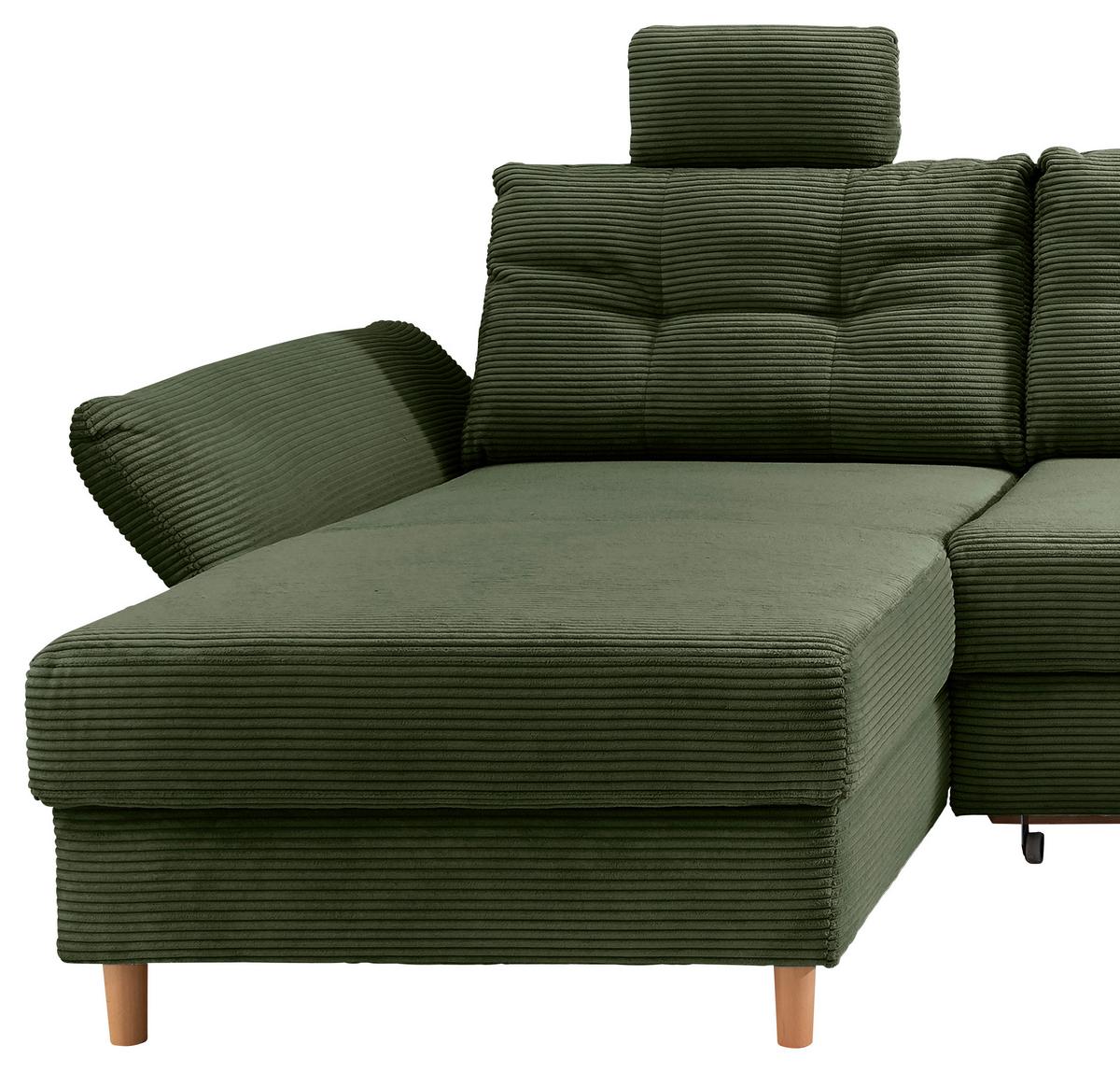 Wohnlandschaft Brizzini Mit Schlaffunktion, Dunkelgrün - Dunkelgrün/Naturfarben, MODERN, Textil (176/338-352/206cm) - Livetastic