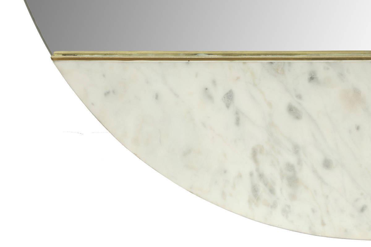 Wandspiegel Duke Rund 70 cm Spiegelglas/Naturstein - Weiß, Trend, Glas/Holzwerkstoff (70/70/3cm) - Kayoom