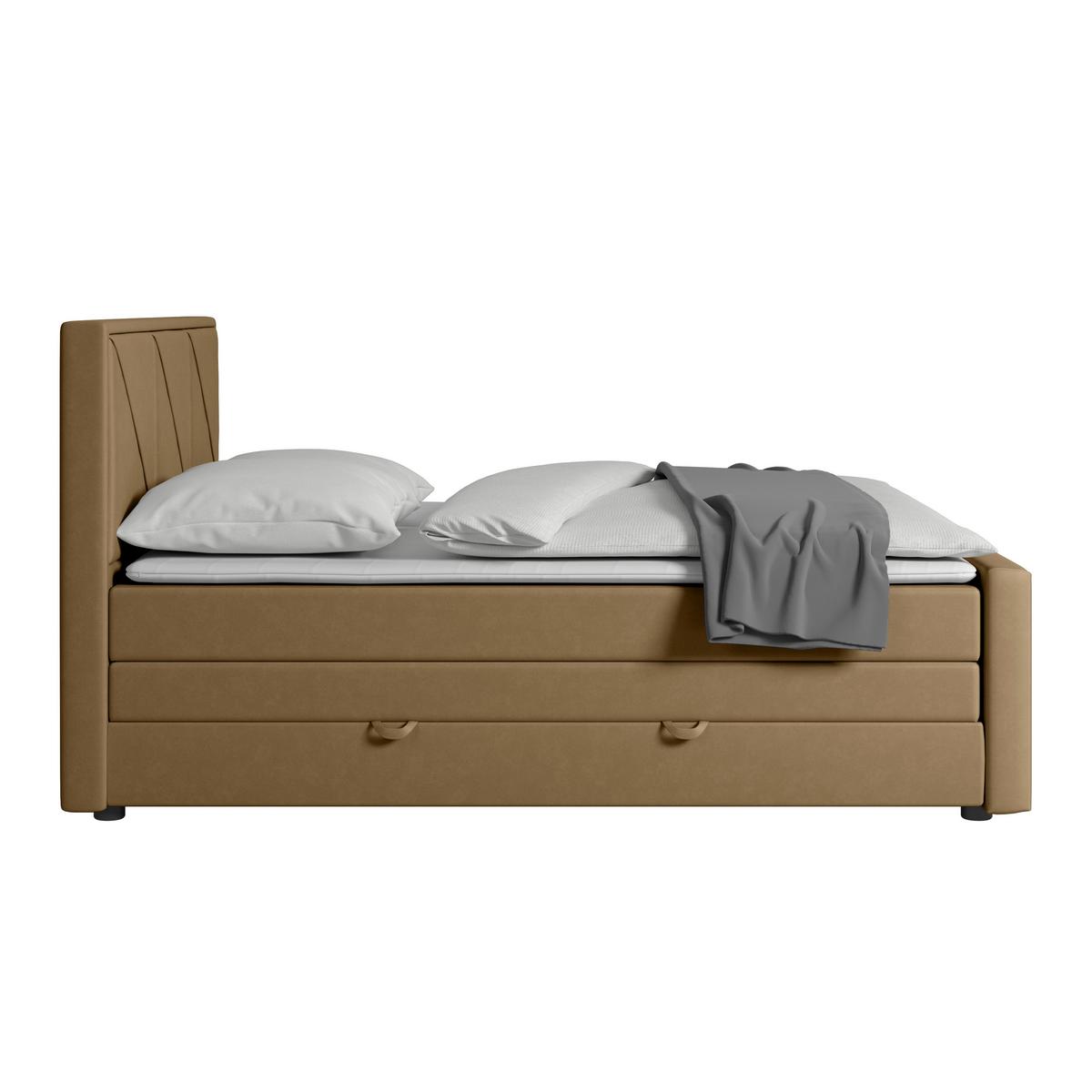 Boxspringbett mit Bettkasten Bologna 180x200 cm Beige - Beige/Schwarz, MODERN, Holz/Kunststoff (180/200cm) - MID.YOU
