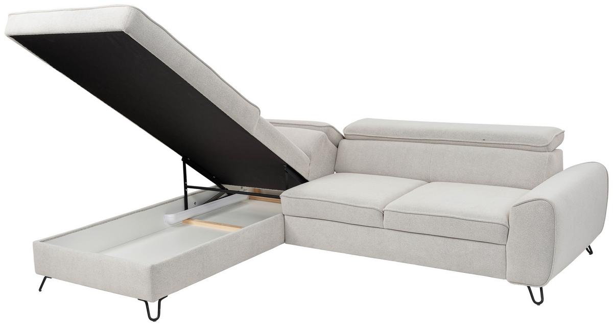 Rohová sedačka IDYLLA, levá bílá,úl.prostor,lůžko - bílá/černá, Design, kov/textil (200/250cm)