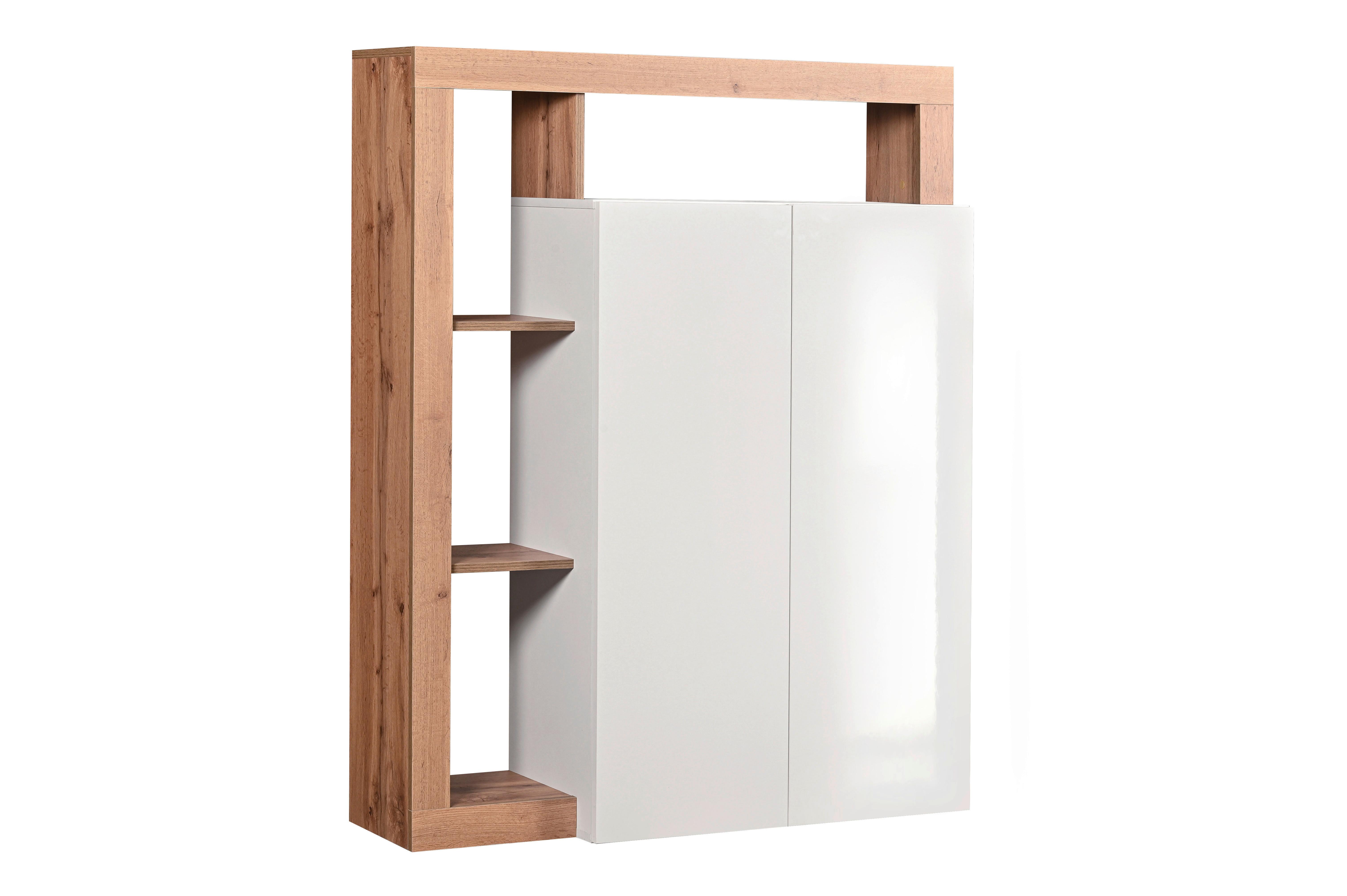 Cipősszekrény Dallas 108/138 Cm - Wotan tölgy/magasfényű fehér, Basics, faalapú anyag (108/138/35cm)