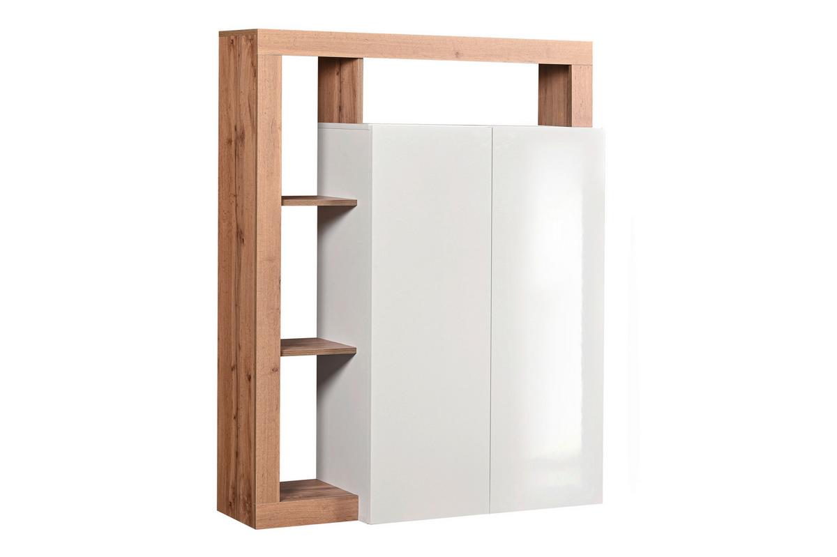 Cipősszekrény Dallas 108/138 Cm - Wotan tölgy/magasfényű fehér, Basics, faalapú anyag (108/138/35cm)