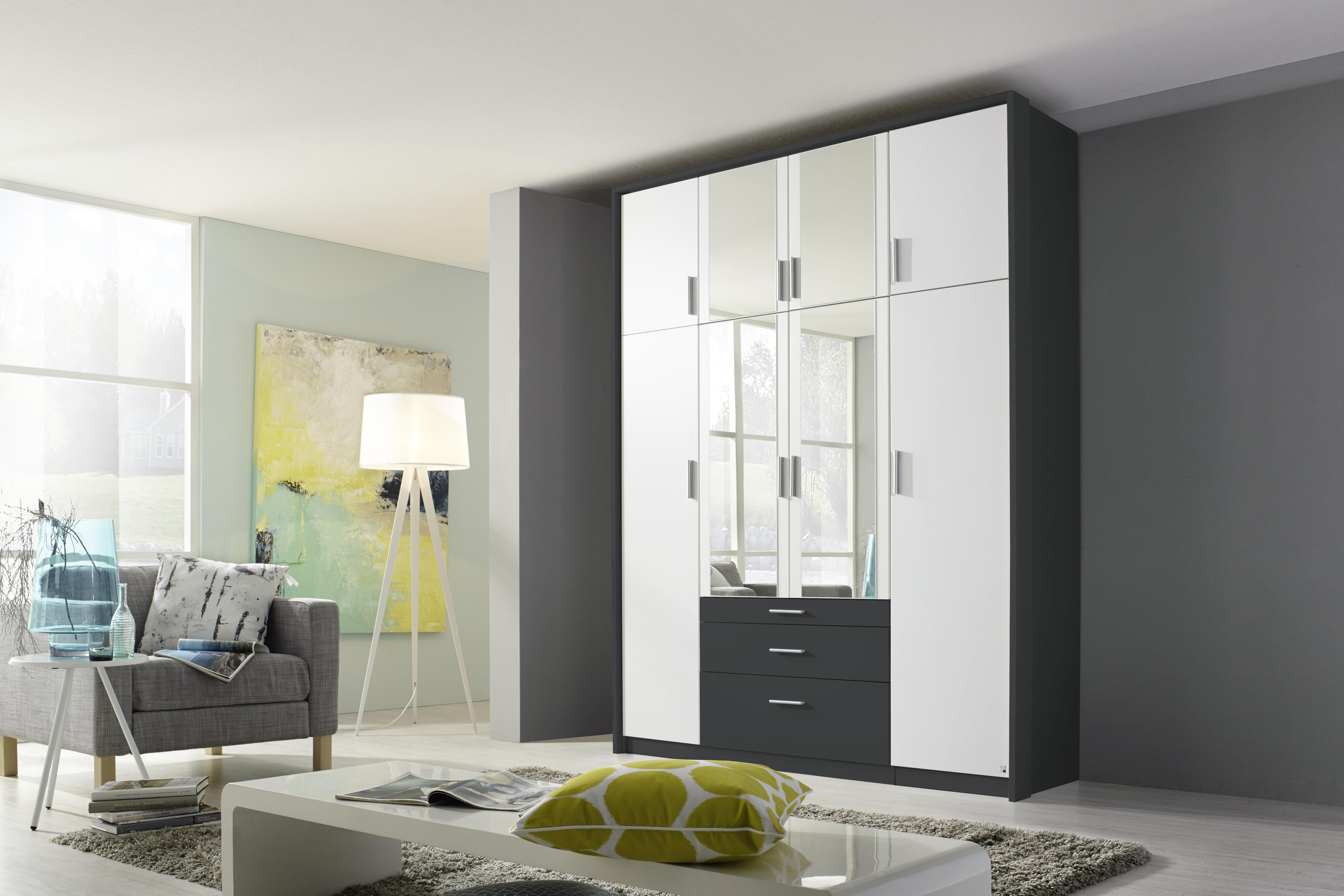 Drehtürenschrank Mit Spiegel + Laden 185cm Hildesheim, Weiß - Klar/Weiß, Design, Glas/Holzwerkstoff (185/231/56cm) - Rauch Möbel