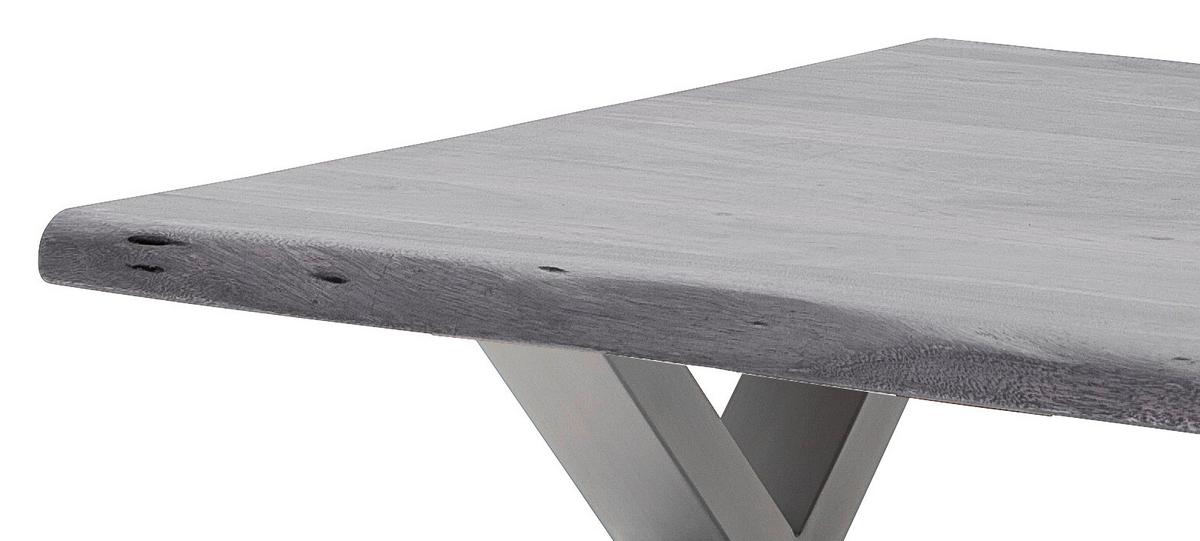Couchtisch Holz mit Massiver Tischplatte Cartagena, Akazie - Edelstahlfarben/Grau, MODERN, Holz/Metall (75/45/75cm)