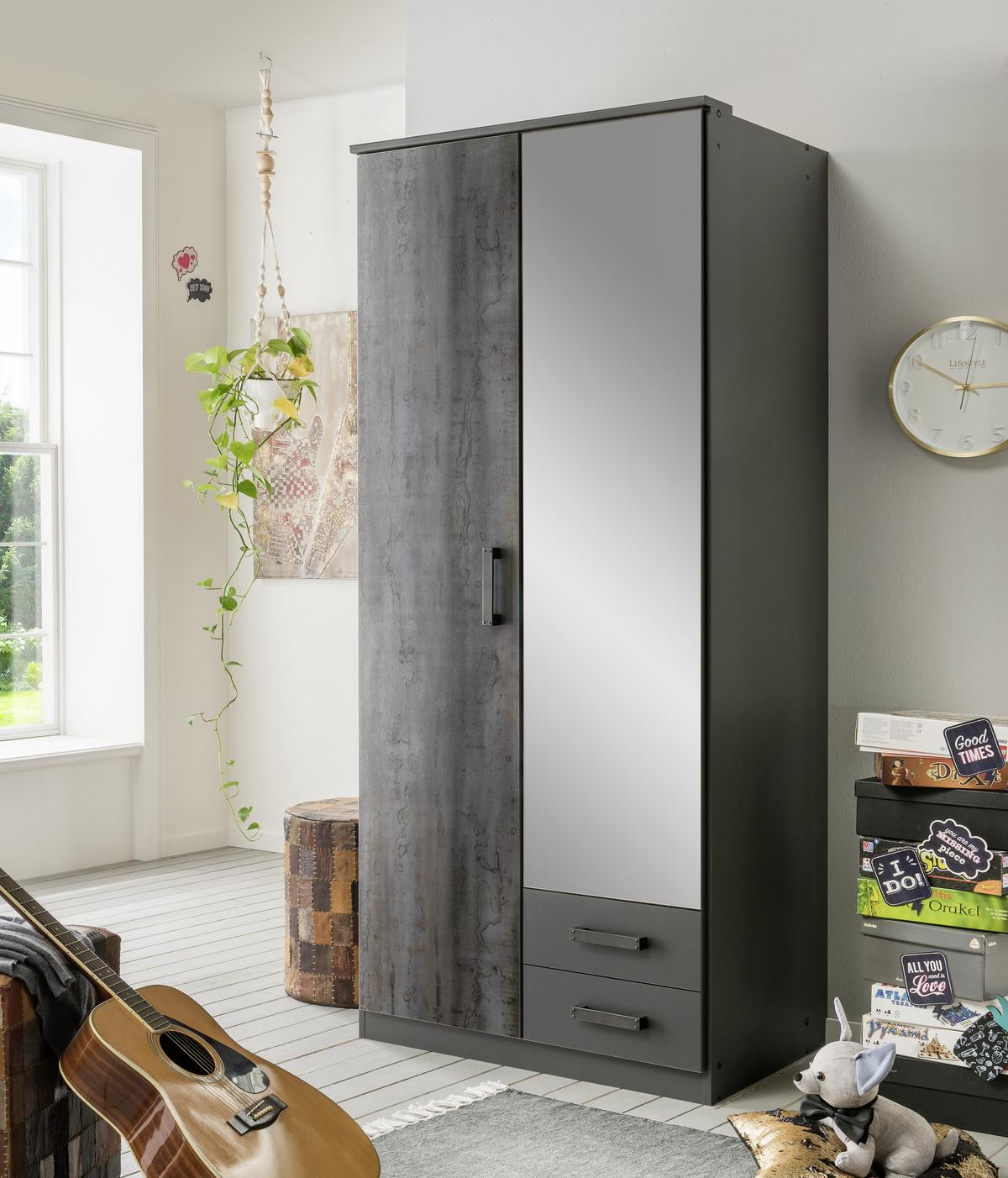 Skriňa s otočnými dverami STEEL, šírka 90 cm - grafitová, Konventionell, kompozitné drevo/plast (90/199/58cm) - Mömax