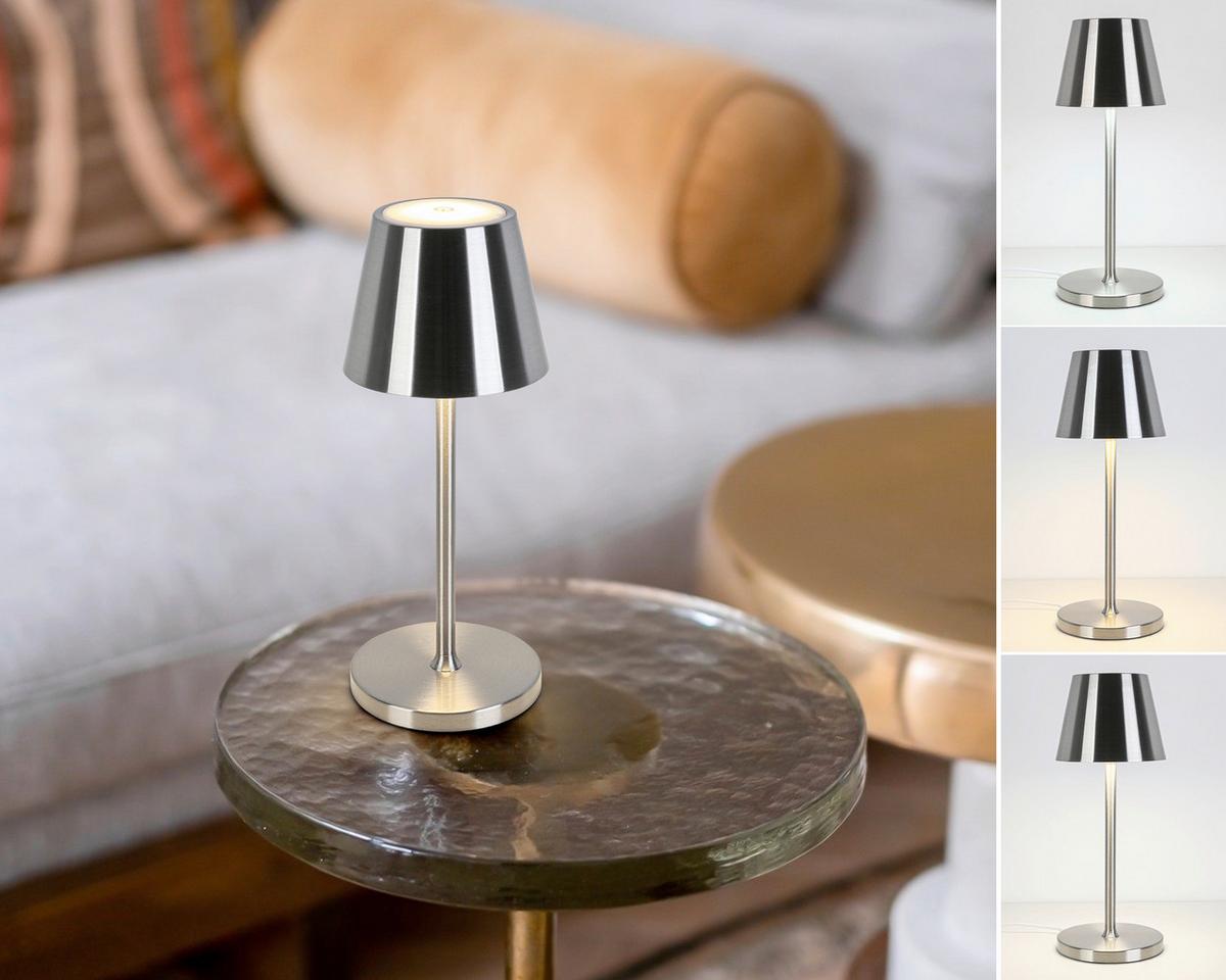 NABÍJATEĽNÁ STOLNÁ LAMPA MUSI - biela/niklová, Modern, kov/plast (12/30cm) - Mömax