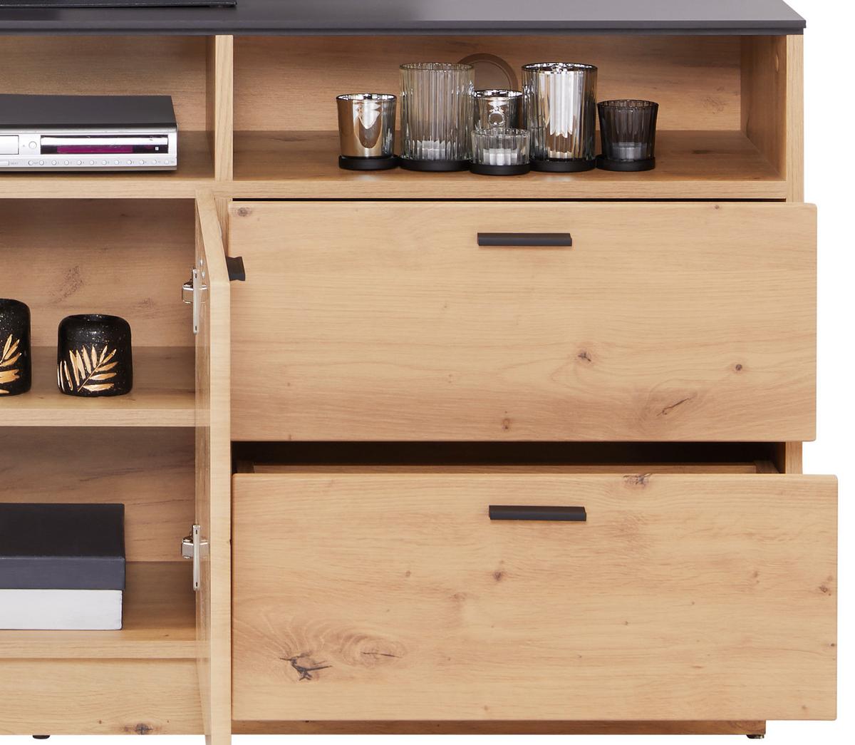 TV-Element Tonale B: 146,8 cm Eiche Dekor/Grau - Eichefarben/Eiche Artisan, MODERN, Holzwerkstoff (146,8/68,6/40cm)