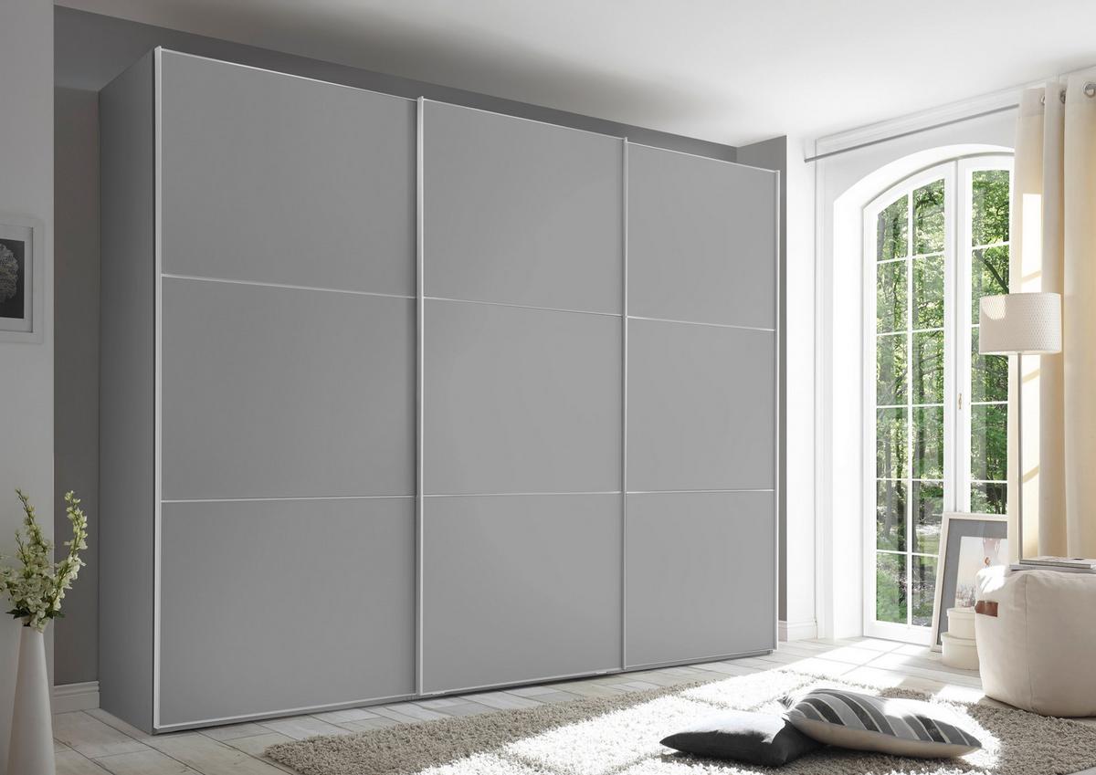 Schwebetürenschrank B: 280cm Includo, Grau - Grau, MODERN (280/222/68cm) - MID.YOU
