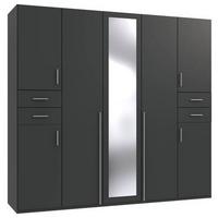 Drehtürenschrank Mit Spiegel + Laden B: 225 cm Vegas, Graphit - Graphitfarben/Weiß, Basics, Holzwerkstoff (225/208/58cm) - MID.YOU