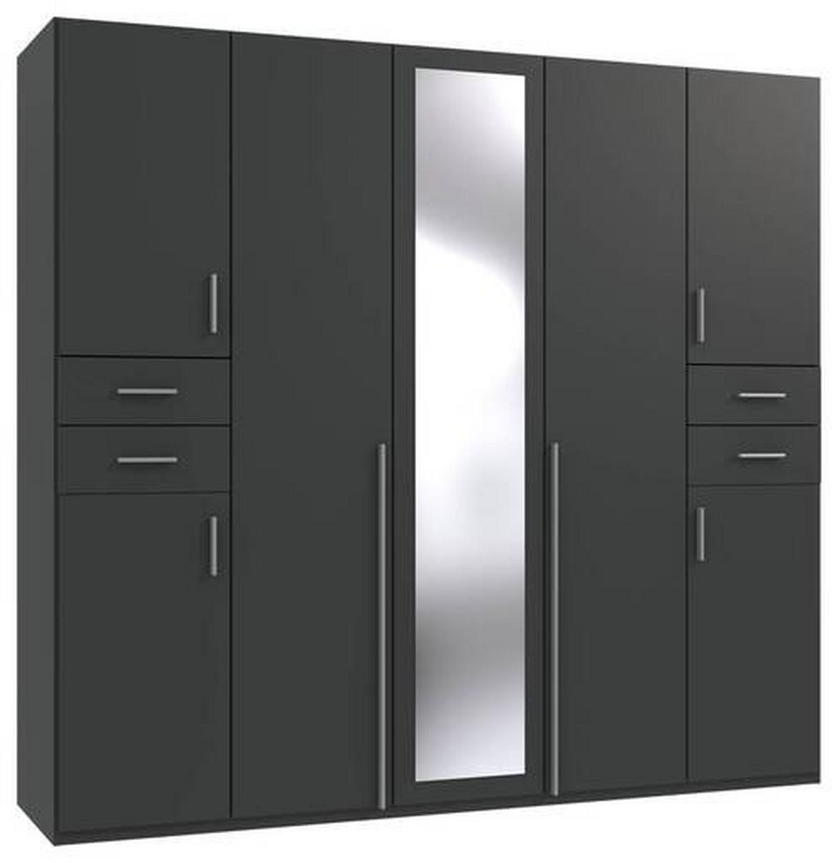 Drehtürenschrank Mit Spiegel + Laden B: 225 cm Vegas, Graphit - Graphitfarben/Weiß, Basics, Holzwerkstoff (225/208/58cm) - MID.YOU