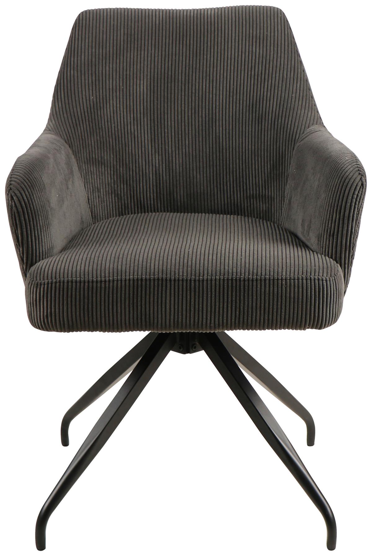 Armlehnstuhl Jeanette Grau Gepolstert, Echtholz Beine - Schwarz/Grau, MODERN, Holz/Textil (57/86/65cm) - MID.YOU