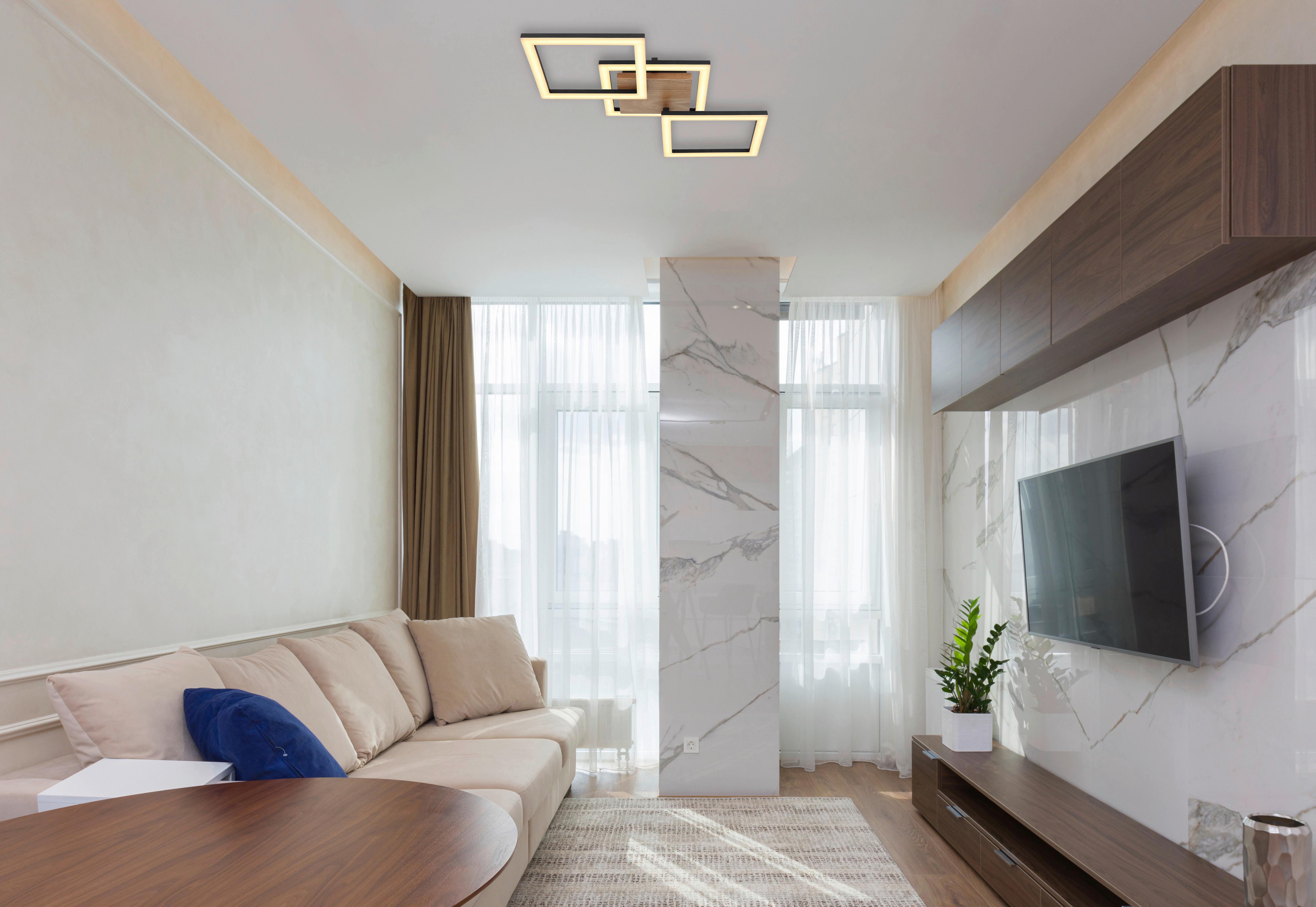 Led-deckenleuchte 67280-30 - Dunkelbraun/Opal, Design, Holz/Kunststoff (66/31/7,5cm) - Globo
