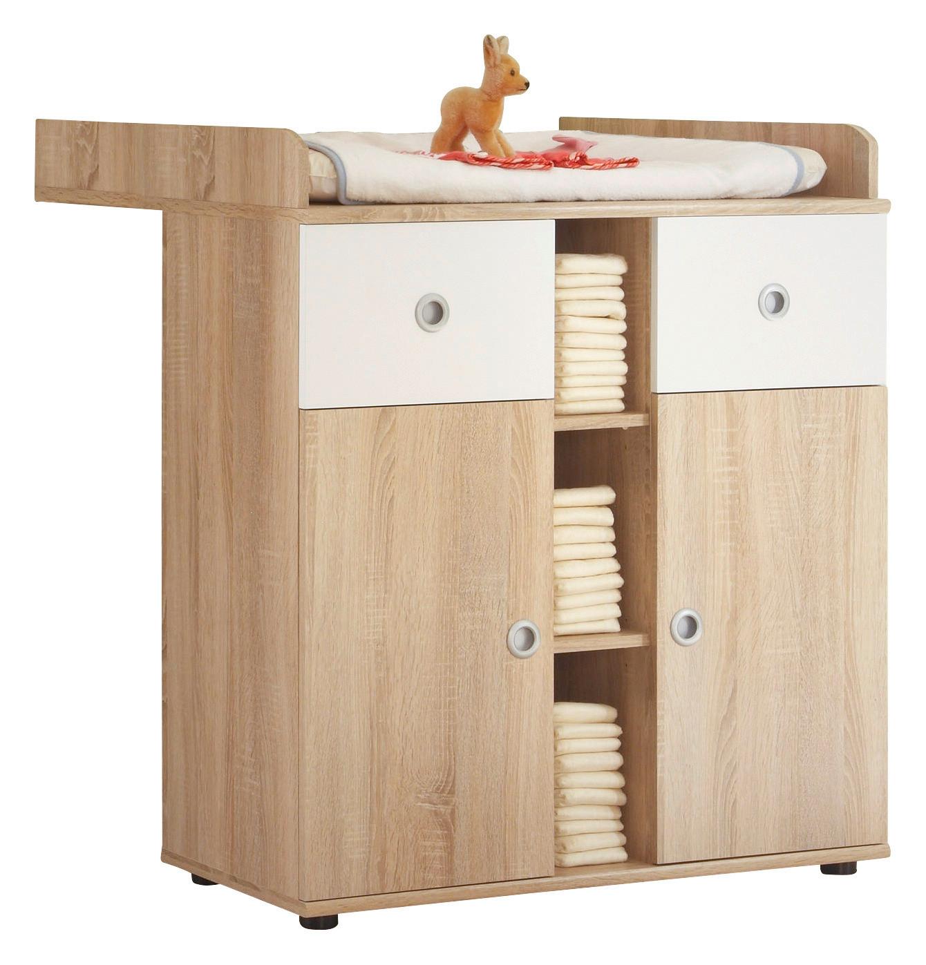 Wickelkommode Wiki B: 89 cm Eiche Dekor/Weiß 2 Türen - Weiß/Sonoma Eiche, KONVENTIONELL, Holzwerkstoff (89/101/78cm)