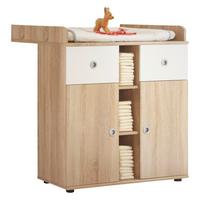 Wickelkommode Wiki B: 89 cm Eiche Dekor/Weiß 2 Türen - Weiß/Sonoma Eiche, KONVENTIONELL, Holzwerkstoff (89/101/78cm)