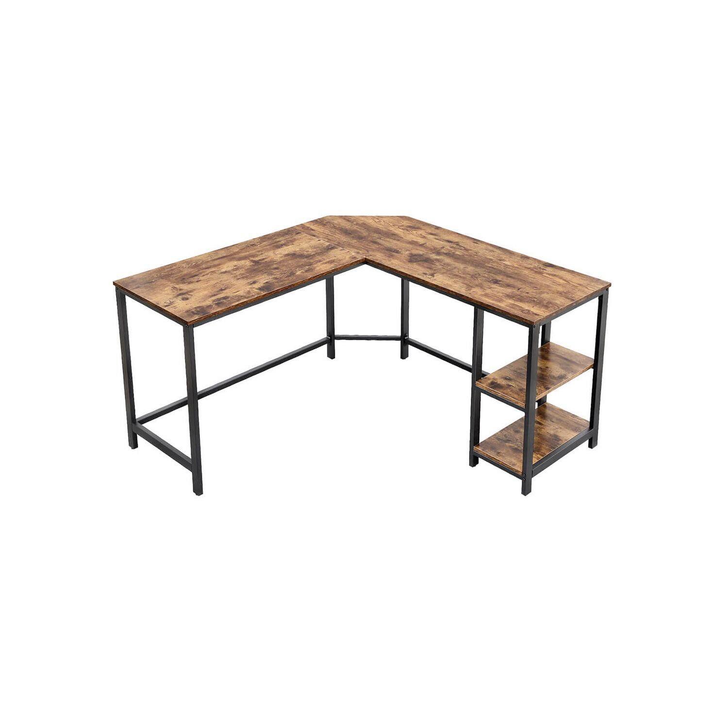 Rohový psací stůl IRON - černá/hnědá, Basics, kov/kompozitní dřevo (138/138/76cm) - Boxxx