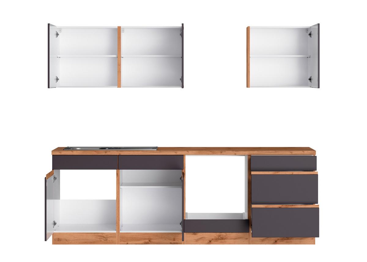 Küchenzeile Turin ohne Geräte 240 cm Grau/Eichefarben - Eiche Wotan/Grau, Design, Holzwerkstoff (240cm) - Held
